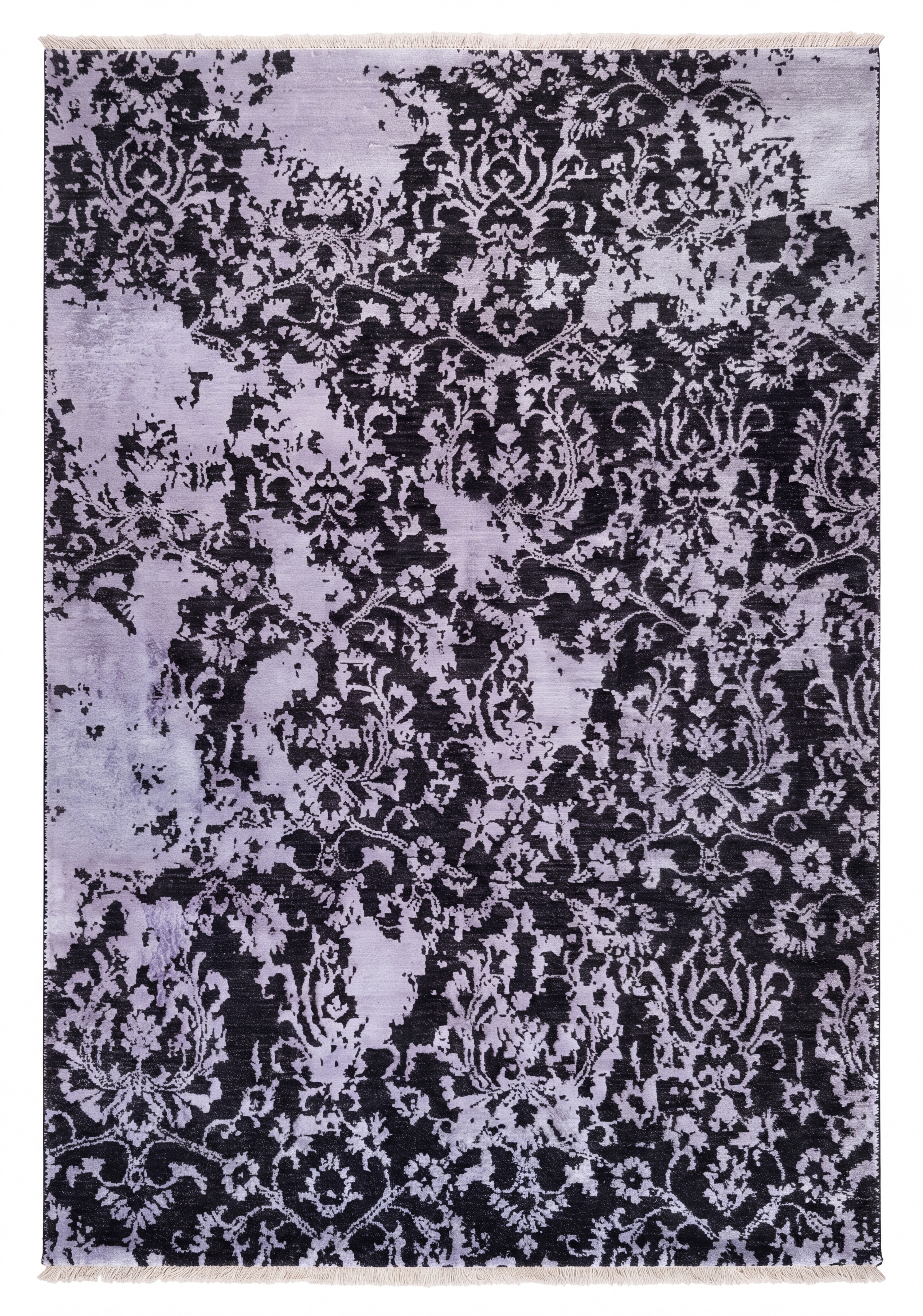 Indo-Persian Erased Damask Charcoal, Jaipur, India modern rug, in charcoal, Wool & Pure Silk, 122 × 183 cm (4'0" × 6'0"), Nasim Carpets Malaysia — view 1
