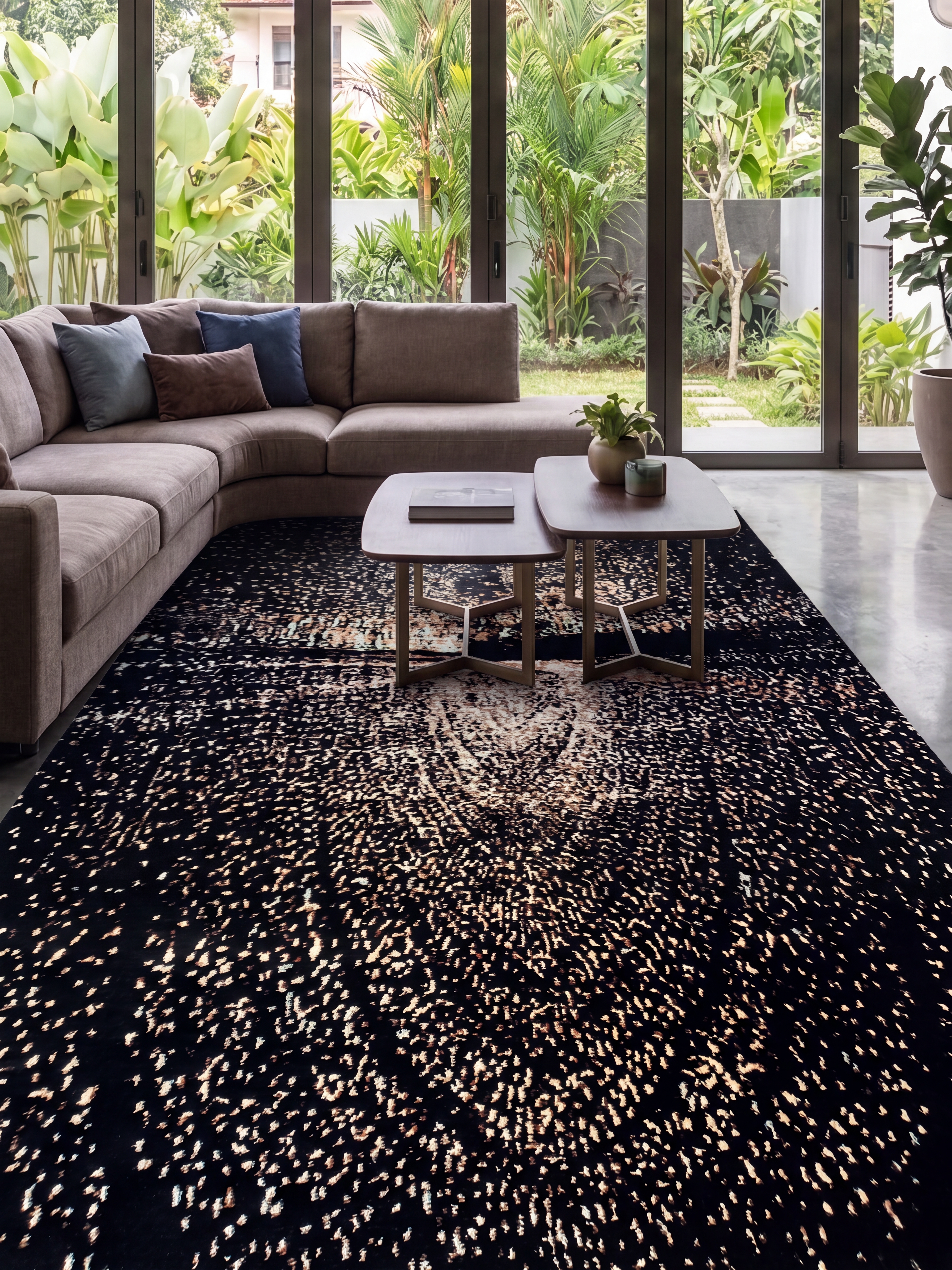 Contemporary Nocturnal Scatter Charcoal, Contemporary Western / European Studio Design modern rug, in jet black, Wool, 183 × 274 cm (6'0" × 9'0"), Nasim Carpets Malaysia — view 2