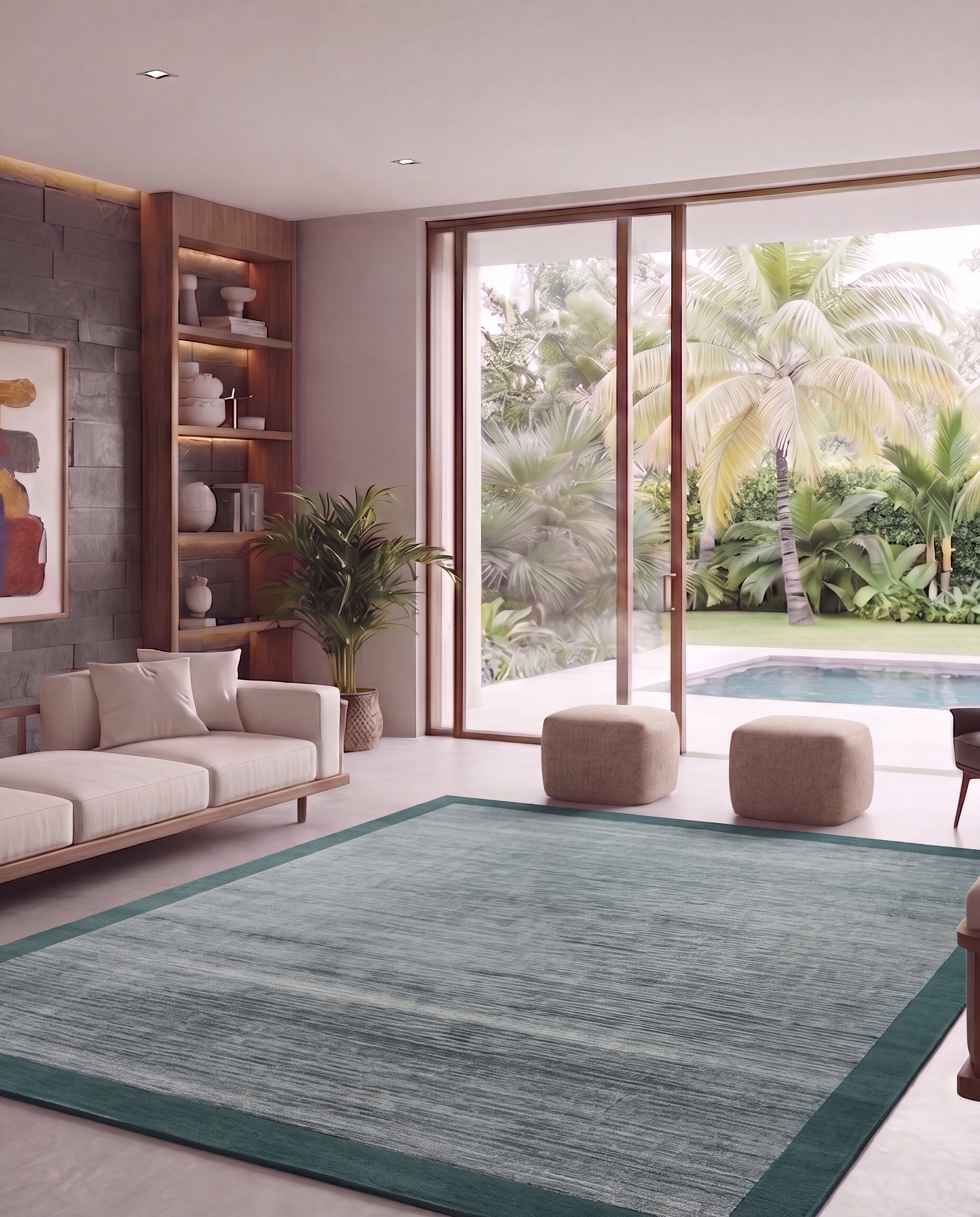 Indian Silk Solid Teal Grey, Varanasi, India modern rug, in slate teal, Pure Silk, 274 × 366 cm (9'0" × 12'0"), Nasim Carpets Malaysia — view 2