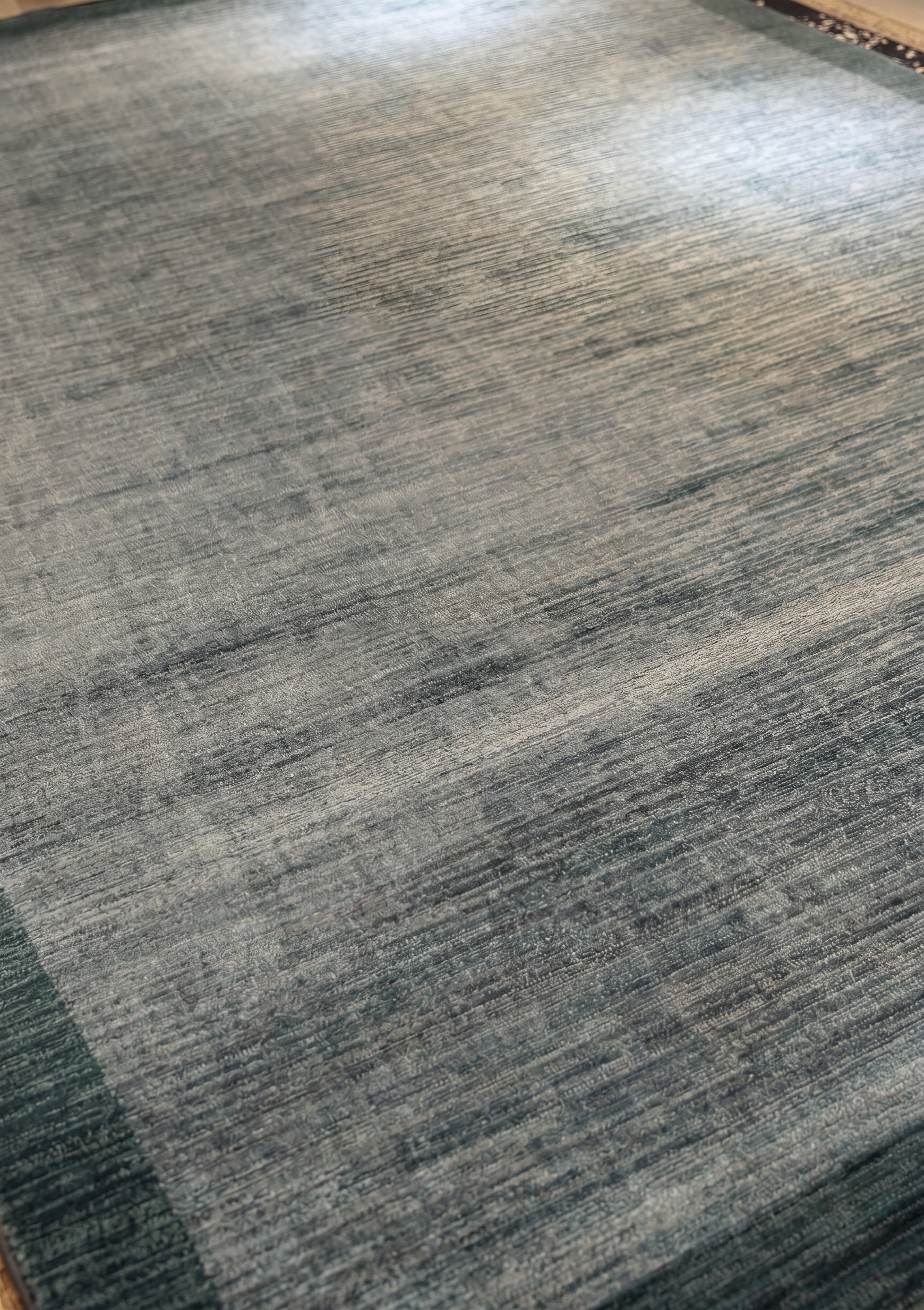 Indian Silk Solid Teal Grey, Varanasi, India modern rug, in slate teal, Pure Silk, 274 × 366 cm (9'0" × 12'0"), Nasim Carpets Malaysia — view 3