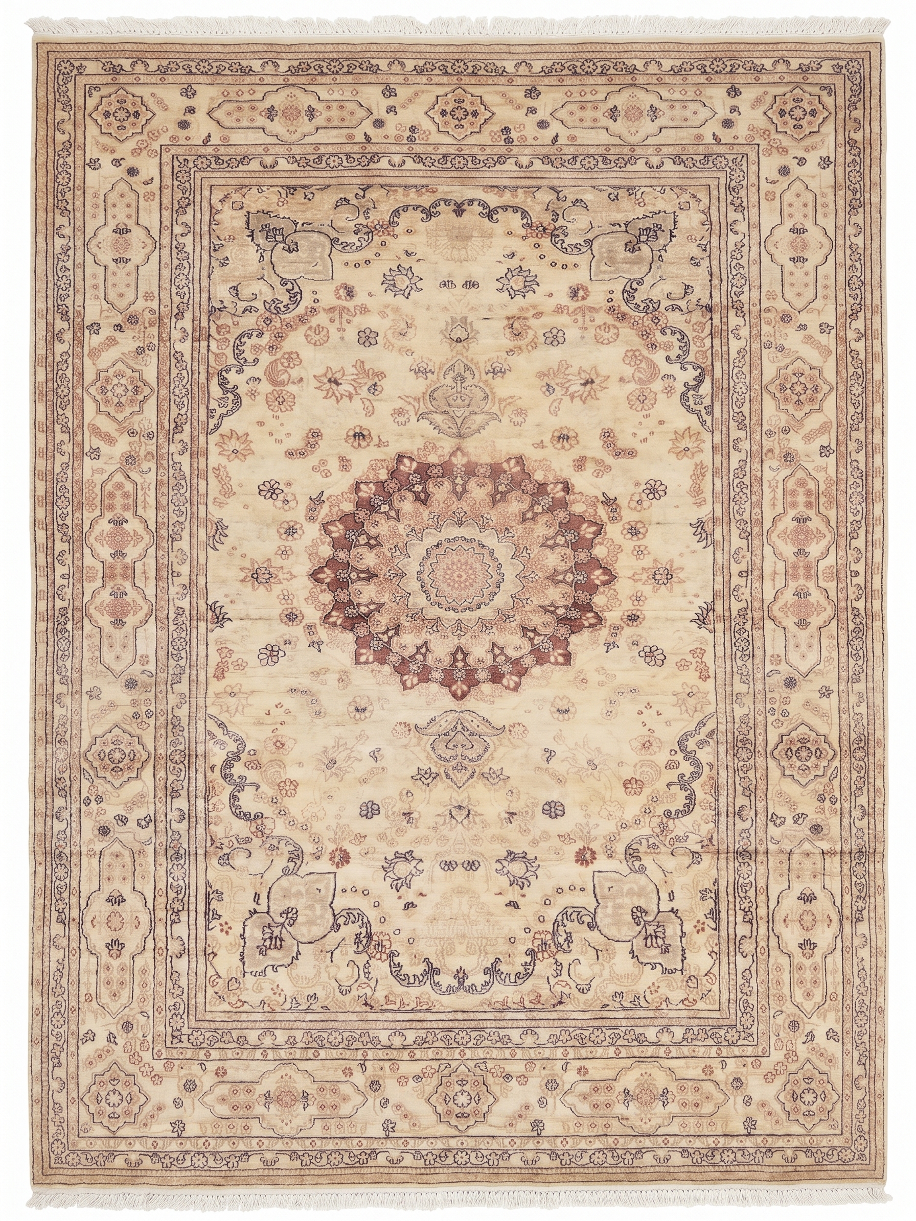 Qum Medallion Ivory, Iran persian rug, in antique ivory, Pure Silk, 122 × 183 cm (4'0" × 6'0"), Nasim Carpets Malaysia — view 1