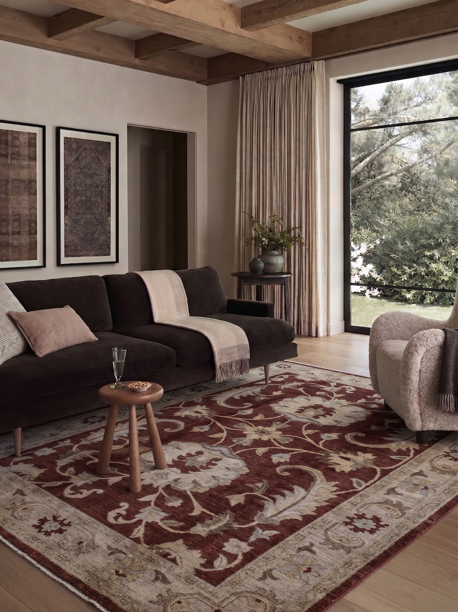 Sultanabad Palmette Vine Scroll Burgundy, Sultanabad (Arak), Iran persian rug, in madder burgundy, Wool, 183 × 244 cm (6'0" × 8'0"), Nasim Carpets Malaysia — view 2