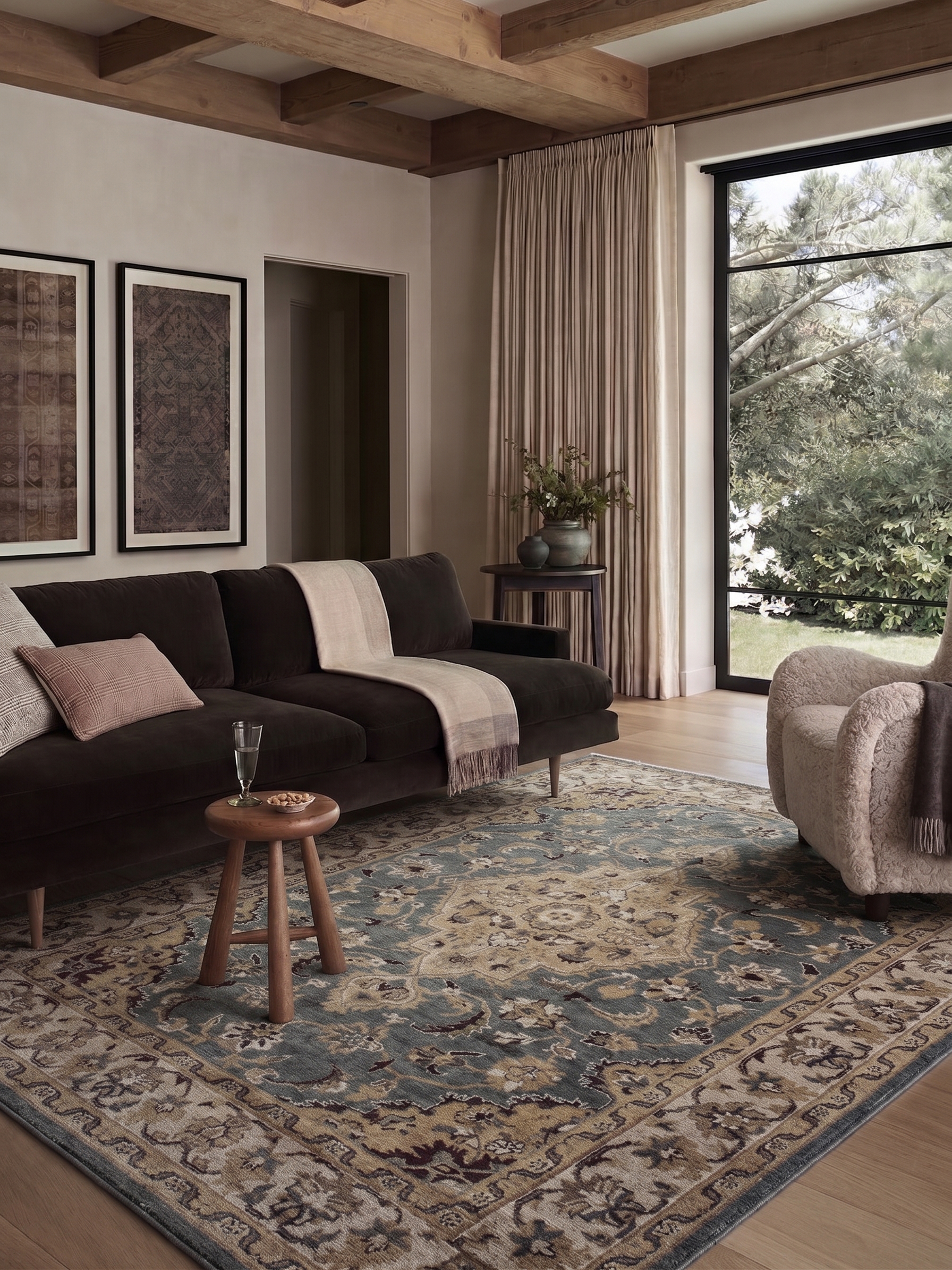 Agra Medallion Floral Slate, Agra, India persian rug, in slate grey, Wool, 152 × 198 cm (5'0" × 6'6"), Nasim Carpets Malaysia — view 2