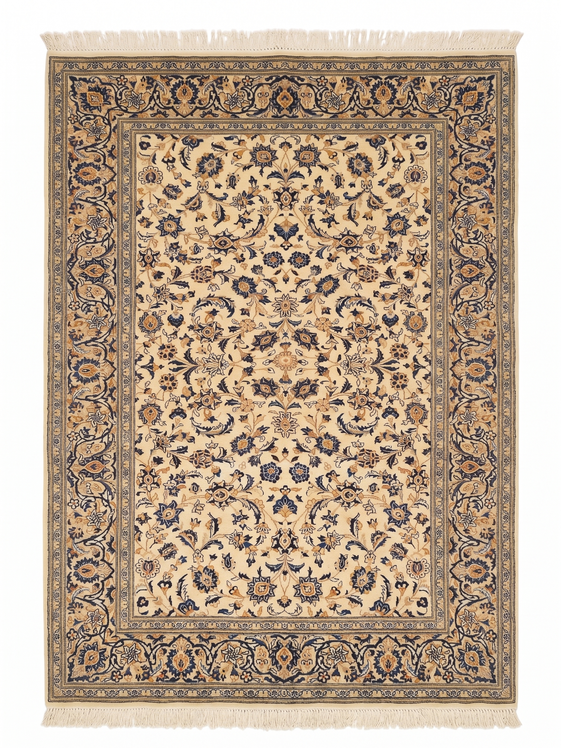 Kashan All-Over Ivory Navy, Iran persian rug, in ivory cream, Wool, 213 × 305 cm (7'0" × 10'0"), Nasim Carpets Malaysia — view 1