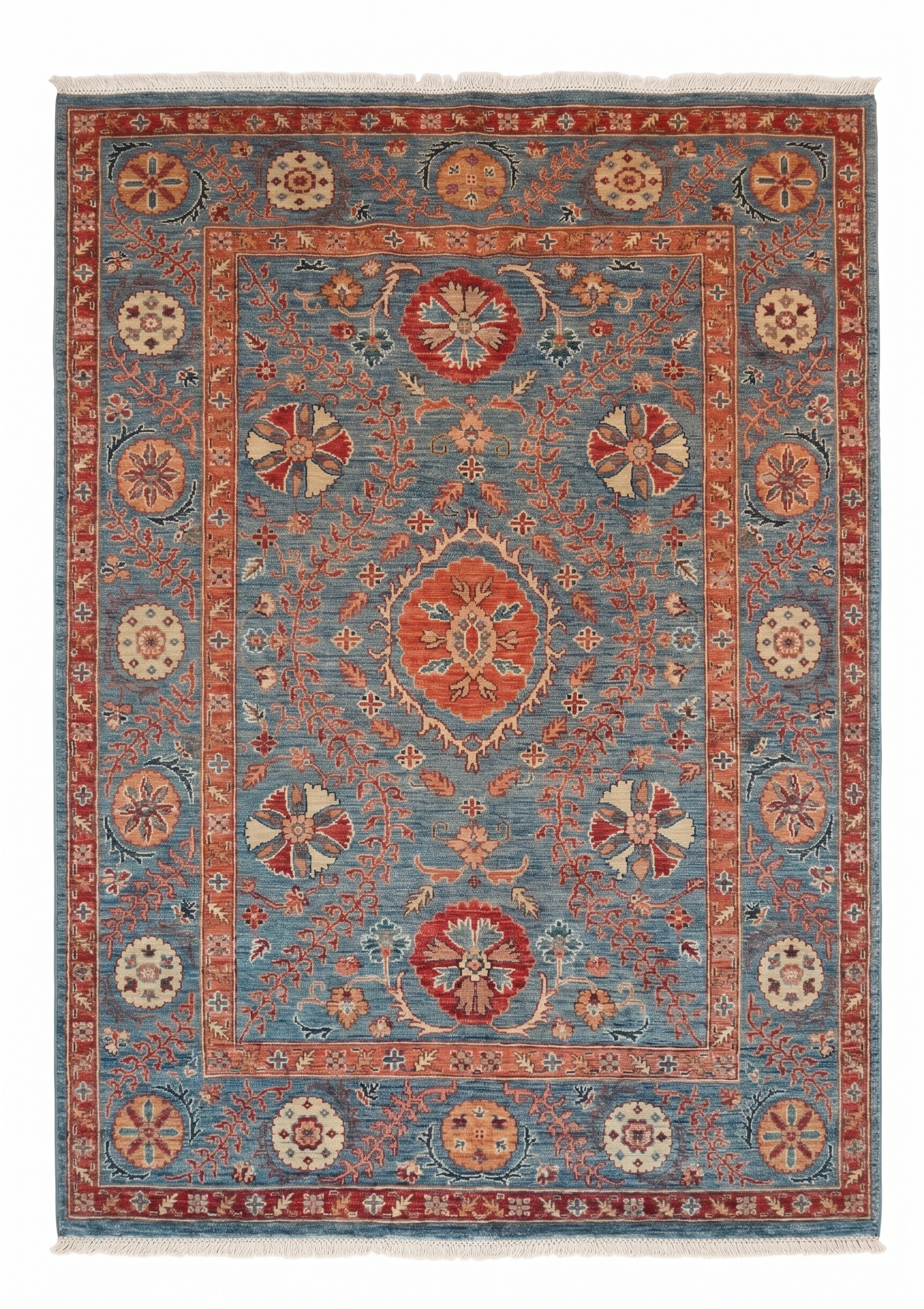 Mamluk Vase Floral Slate Blue, Peshawar, Pakistan (Chobi / Afghan-Mamluk tradition) tribal rug, in slate blue, Wool, 152 × 213 cm (5'0" × 7'0"), Nasim Carpets Malaysia — view 1