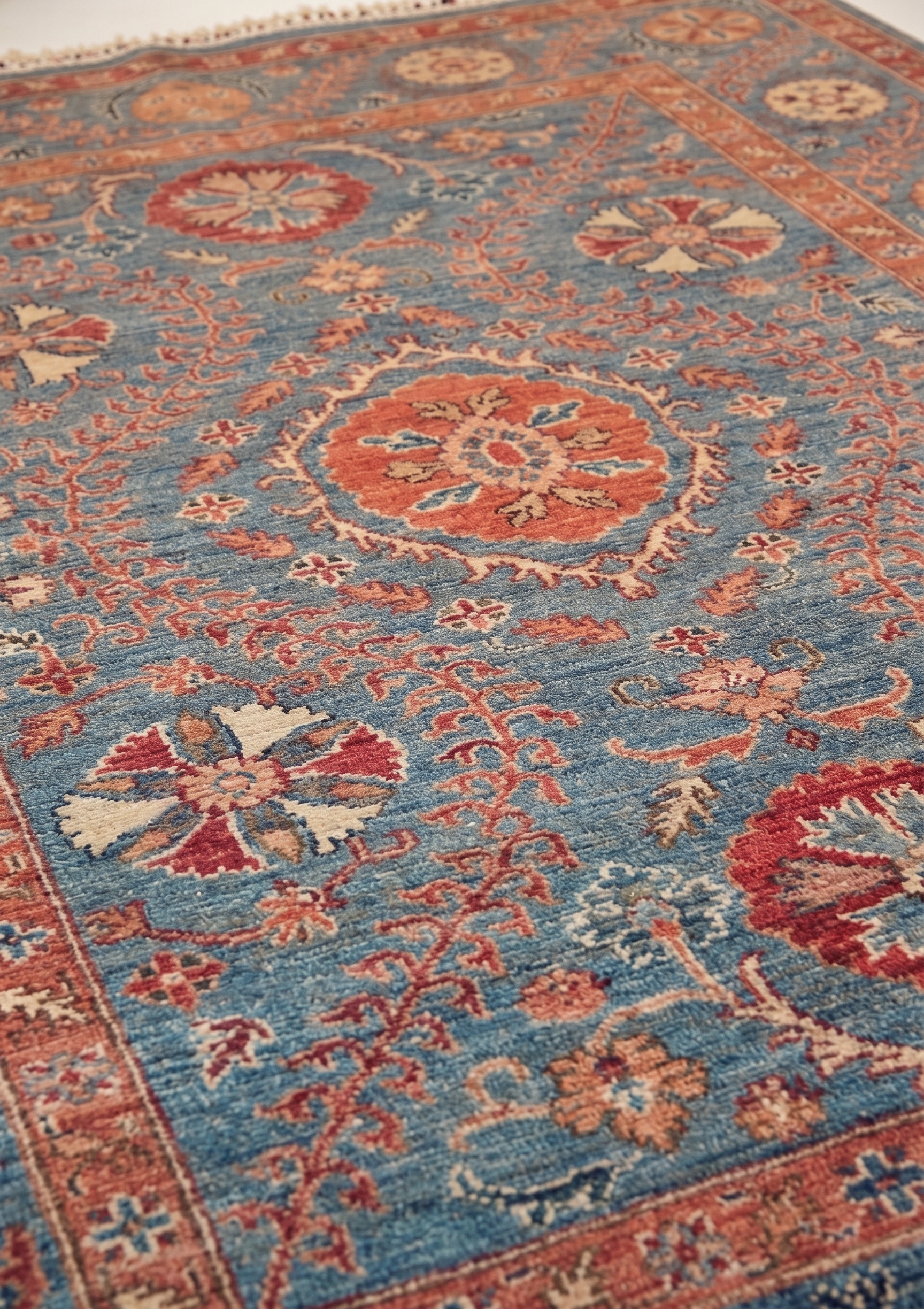 Mamluk Vase Floral Slate Blue, Peshawar, Pakistan (Chobi / Afghan-Mamluk tradition) tribal rug, in slate blue, Wool, 152 × 213 cm (5'0" × 7'0"), Nasim Carpets Malaysia — view 3