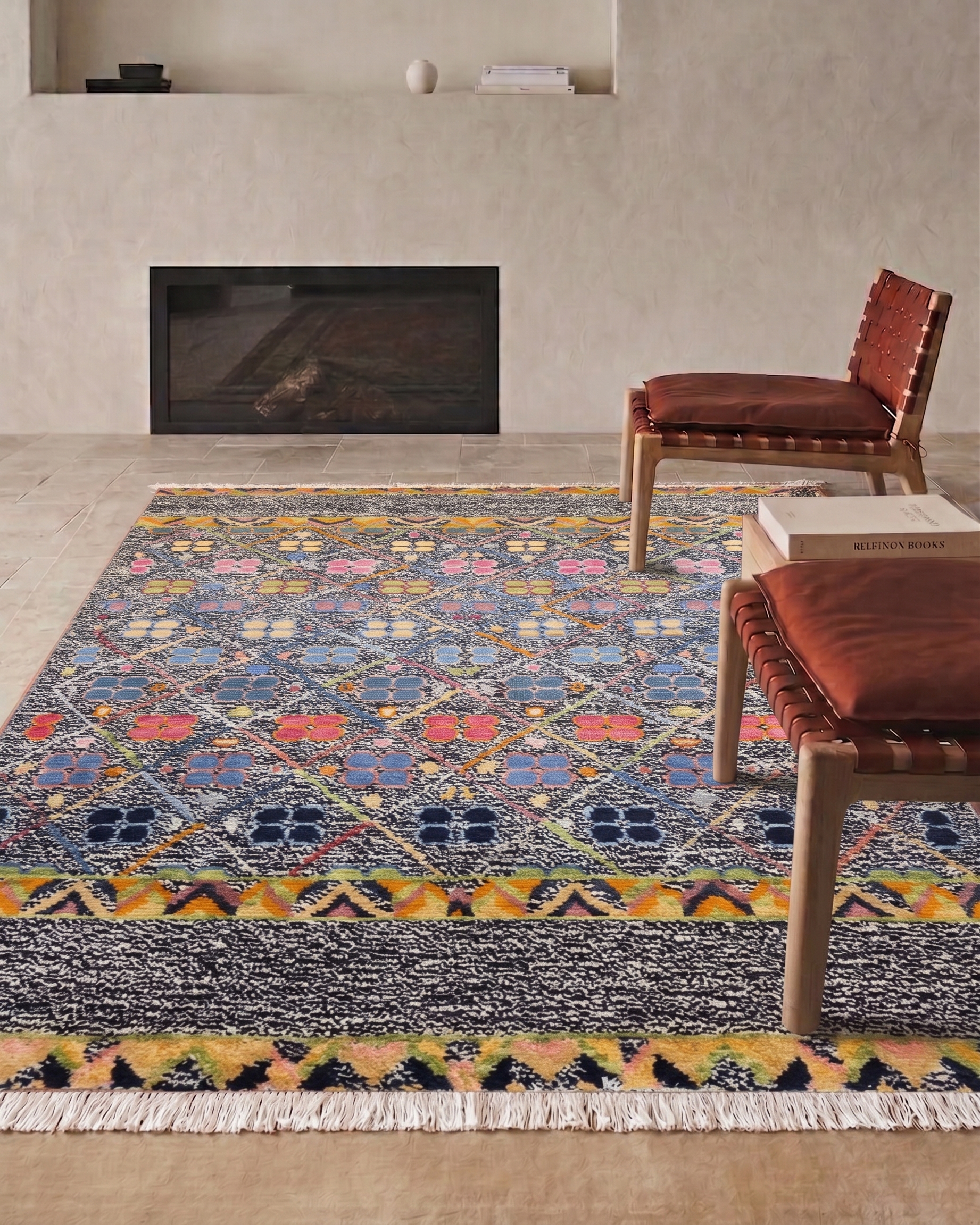 Gabbeh Lattice Floral Charcoal, Qashqai Tribal Region, Fars Province, Iran modern rug, in charcoal black, Wool, 122 × 183 cm (4'0" × 6'0"), Nasim Carpets Malaysia — view 2