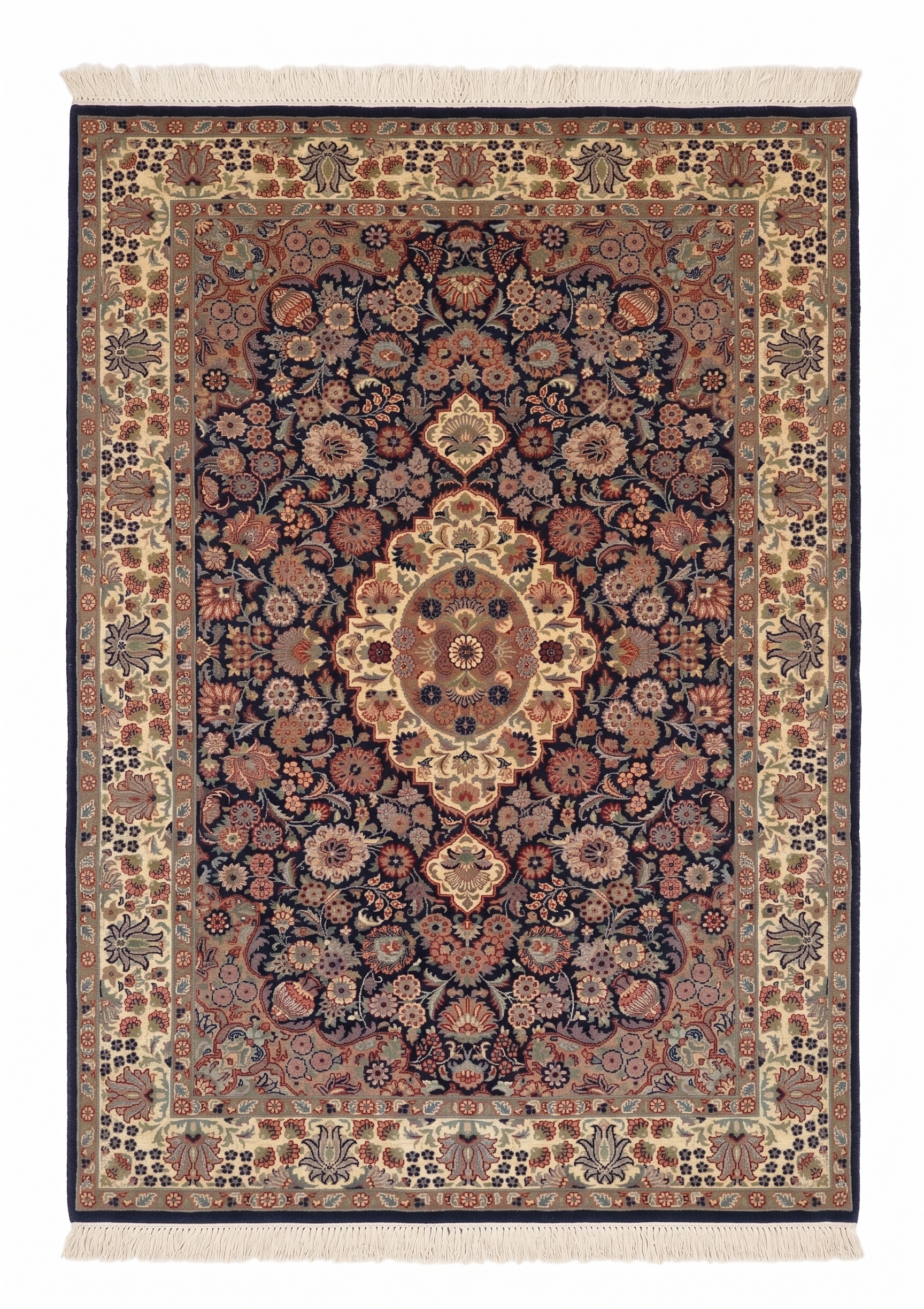 Pakistani Medallion Floral Navy, Pakistan persian rug, in midnight navy, Wool, 140 × 213 cm (4'7" × 7'0"), Nasim Carpets Malaysia — view 1