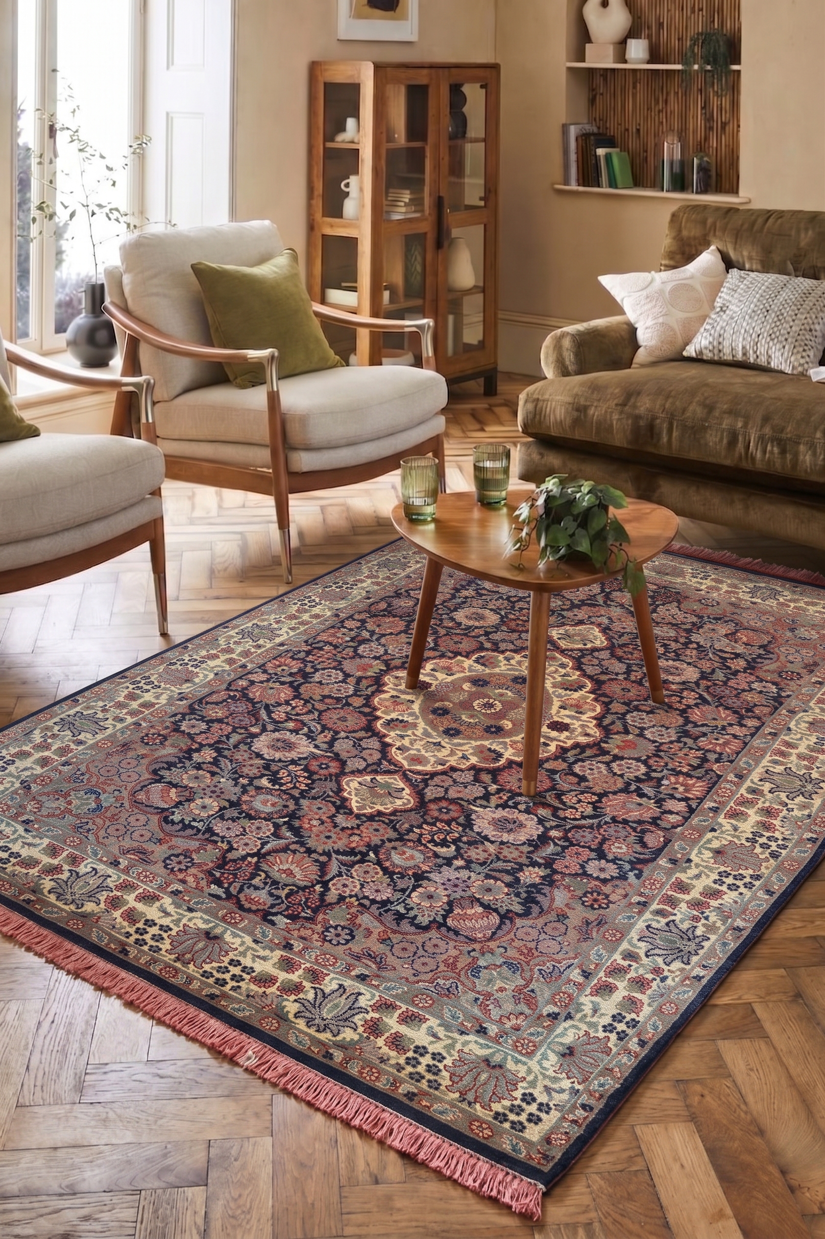 Pakistani Medallion Floral Navy, Pakistan persian rug, in midnight navy, Wool, 140 × 213 cm (4'7" × 7'0"), Nasim Carpets Malaysia — view 2
