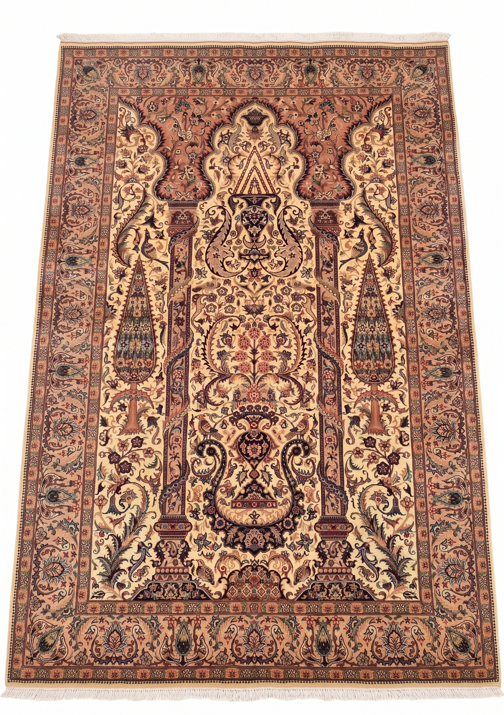 Pakistani Mihrab Tree of Life Ivory, Lahore, Pakistan persian rug, in antique ivory, Wool, 140 × 213 cm (4'7" × 7'0"), Nasim Carpets Malaysia — view 1