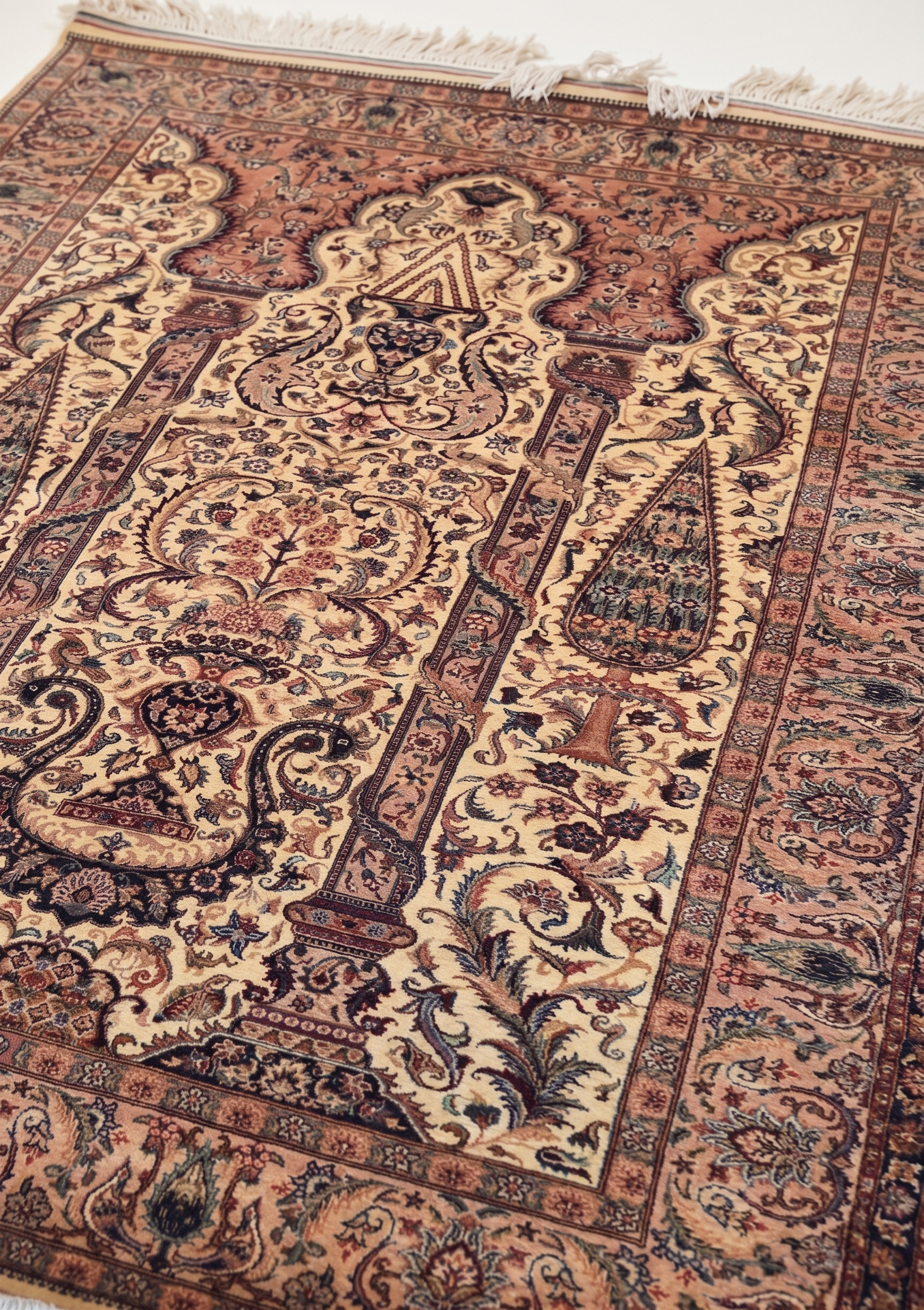 Pakistani Mihrab Tree of Life Ivory, Lahore, Pakistan persian rug, in antique ivory, Wool, 140 × 213 cm (4'7" × 7'0"), Nasim Carpets Malaysia — view 3