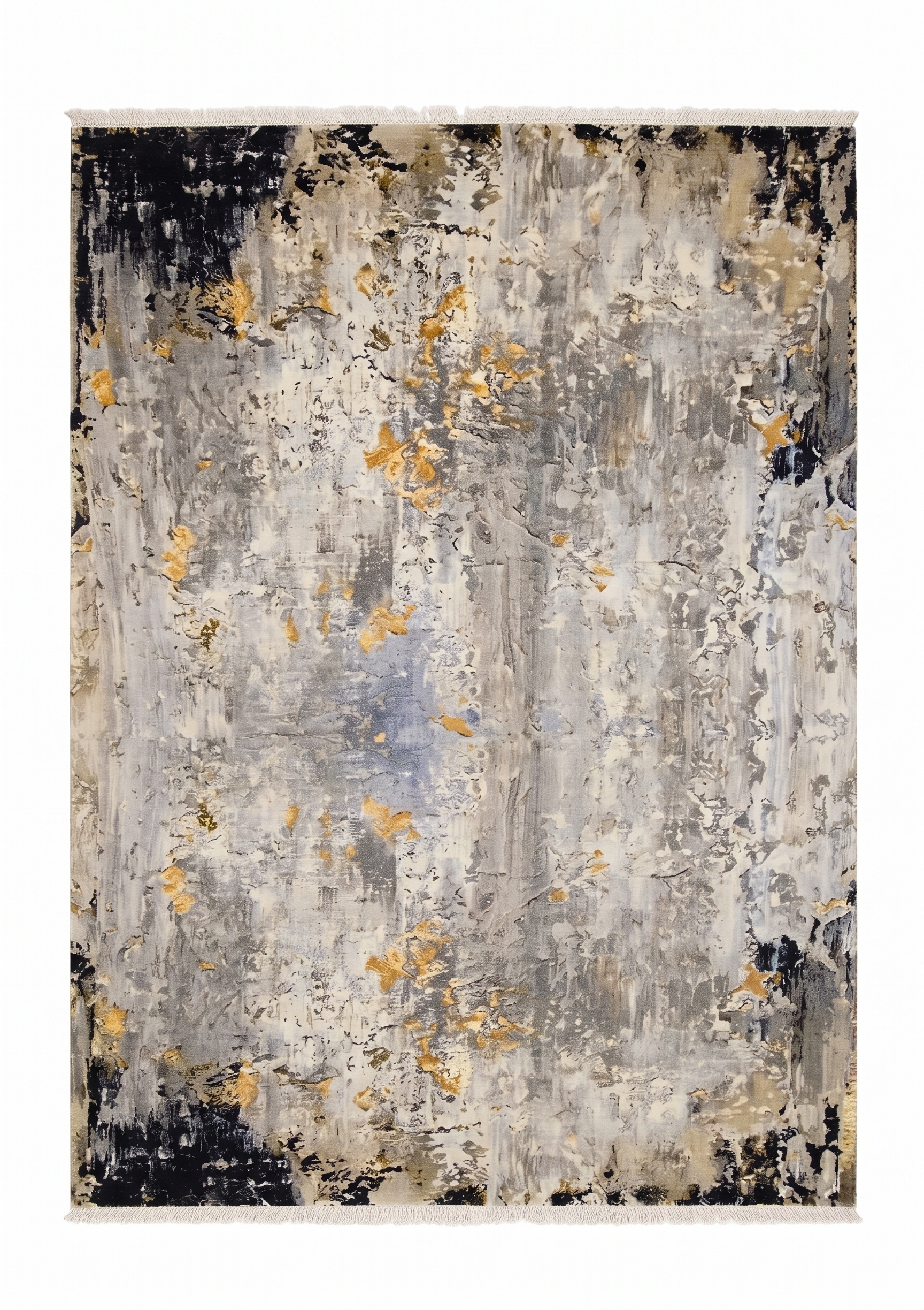 Contemporary Abstract Distressed Silver Gold, Contemporary, likely India (Jaipur) modern rug, in ash silver, Wool, 152 × 244 cm (5'0" × 8'0"), Nasim Carpets Malaysia — view 1