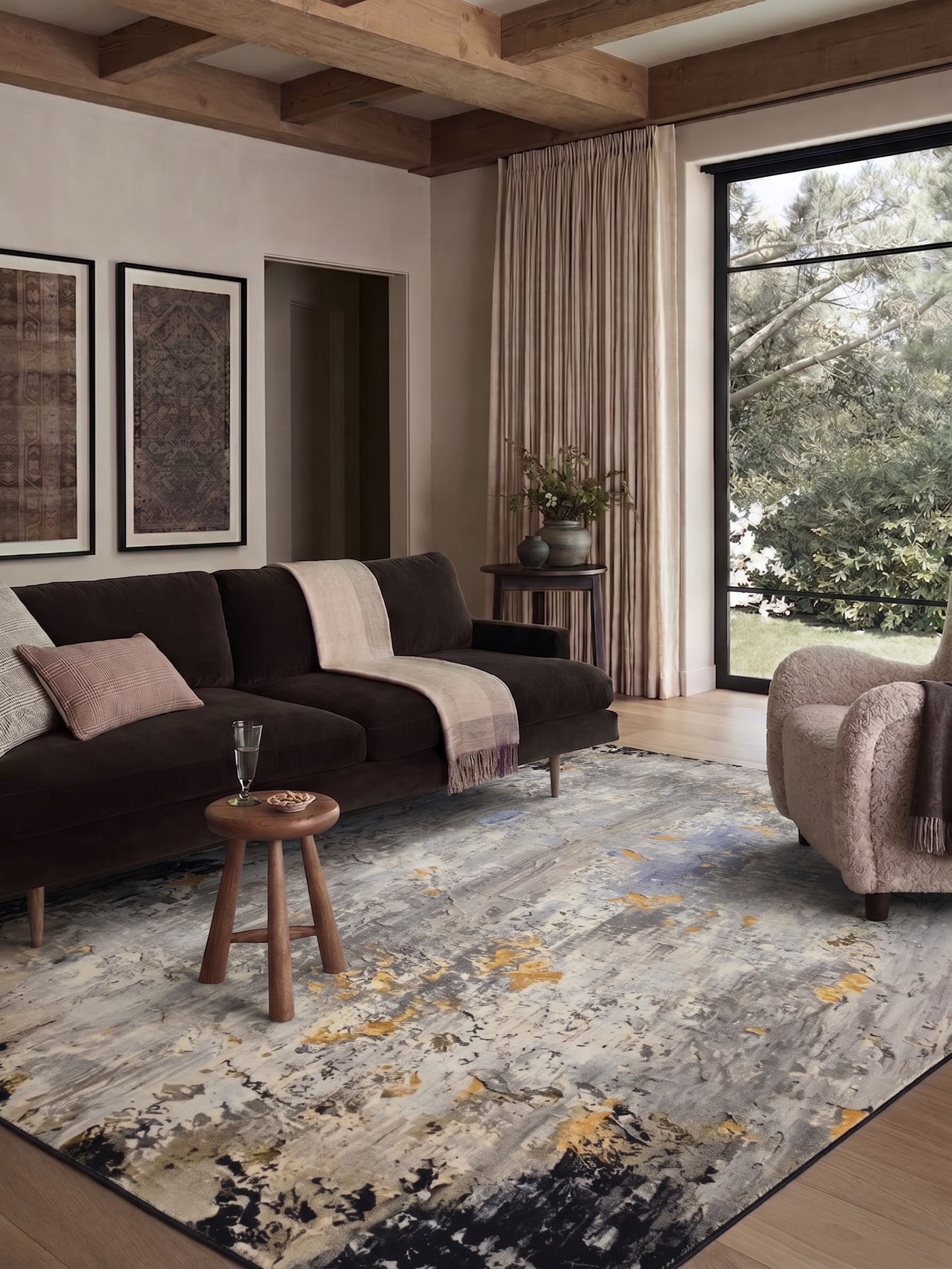 Contemporary Abstract Distressed Silver Gold, Contemporary, likely India (Jaipur) modern rug, in ash silver, Wool, 152 × 244 cm (5'0" × 8'0"), Nasim Carpets Malaysia — view 2