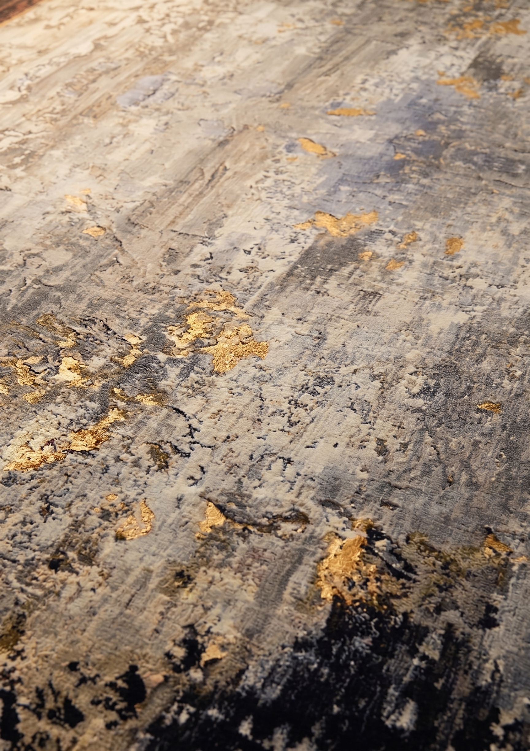 Contemporary Abstract Distressed Silver Gold, Contemporary, likely India (Jaipur) modern rug, in ash silver, Wool, 152 × 244 cm (5'0" × 8'0"), Nasim Carpets Malaysia — view 3