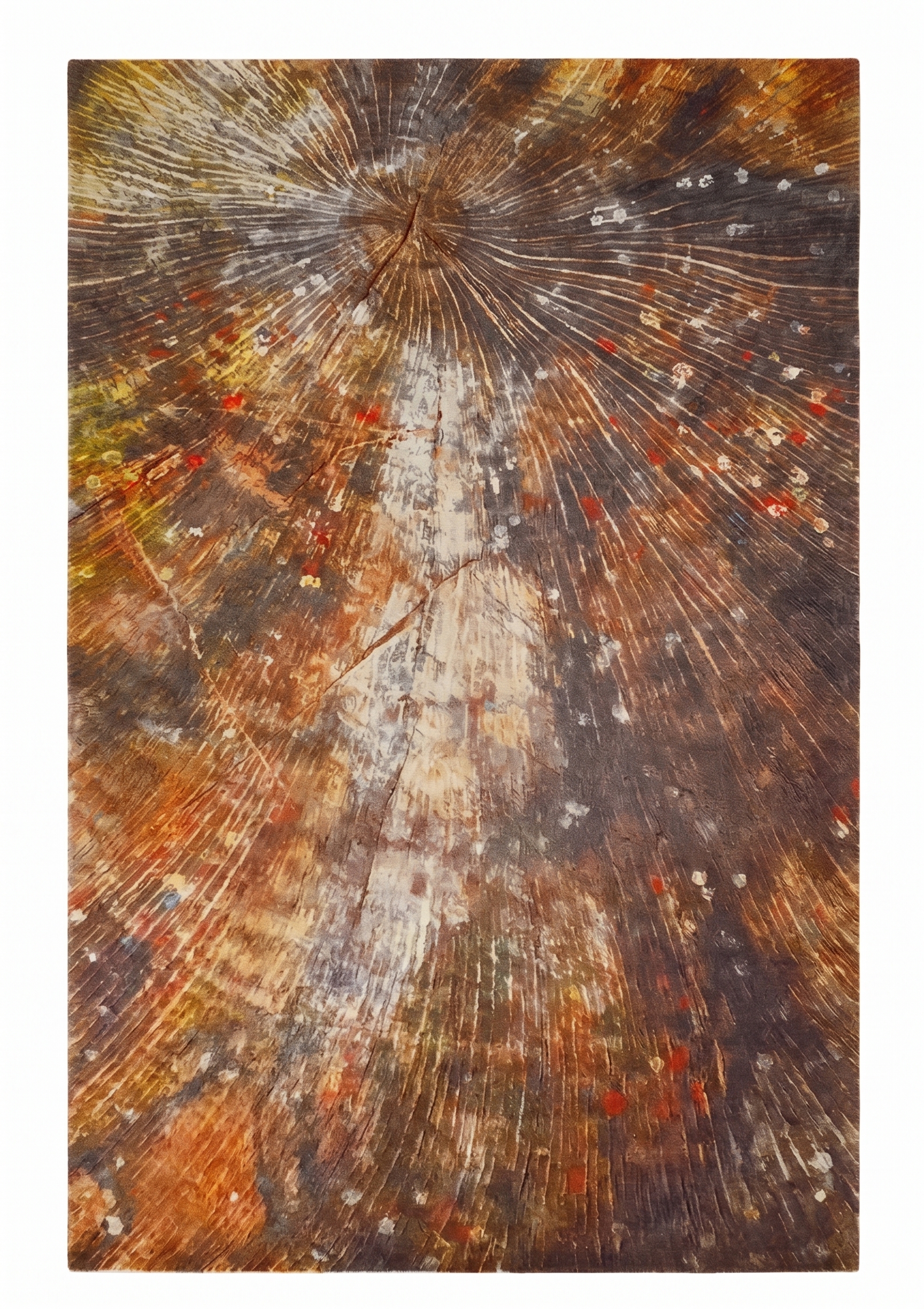 Contemporary Abstract Sunburst Umber, India (Indo-modern / art rug workshop) modern rug, in umber brown, Wool, 152 × 244 cm (5'0" × 8'0"), Nasim Carpets Malaysia — view 1