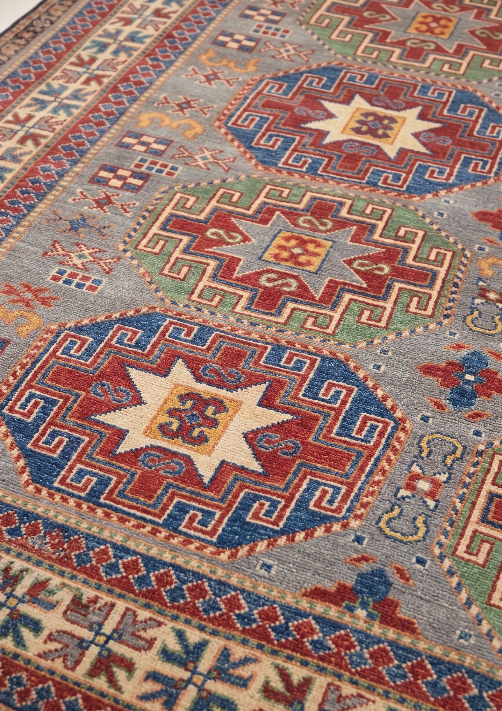 Kazak Medallion Star Grey, Caucasian Kazak, Afghanistan (revival weaving) tribal rug, in slate grey, Wool, 171 × 244 cm (5'7" × 8'0"), Nasim Carpets Malaysia — view 3