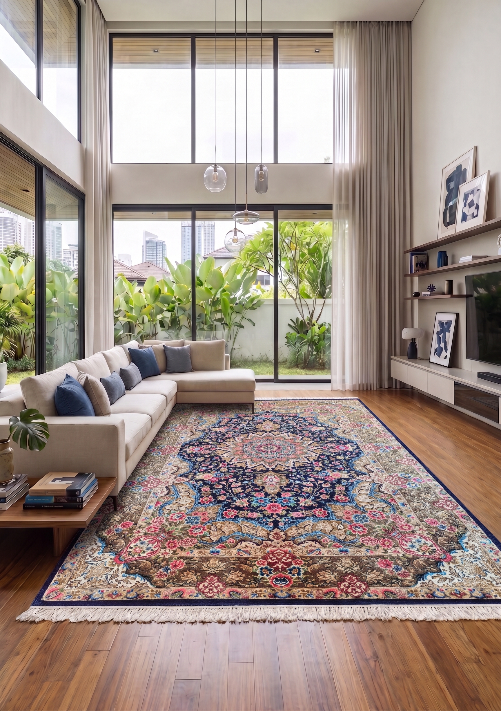 Qum Medallion Floral Navy, Qum (Qom), Iran bespoke rug, in midnight navy, Jute, 91 × 152 cm (3'0" × 5'0"), Nasim Carpets Malaysia — view 2