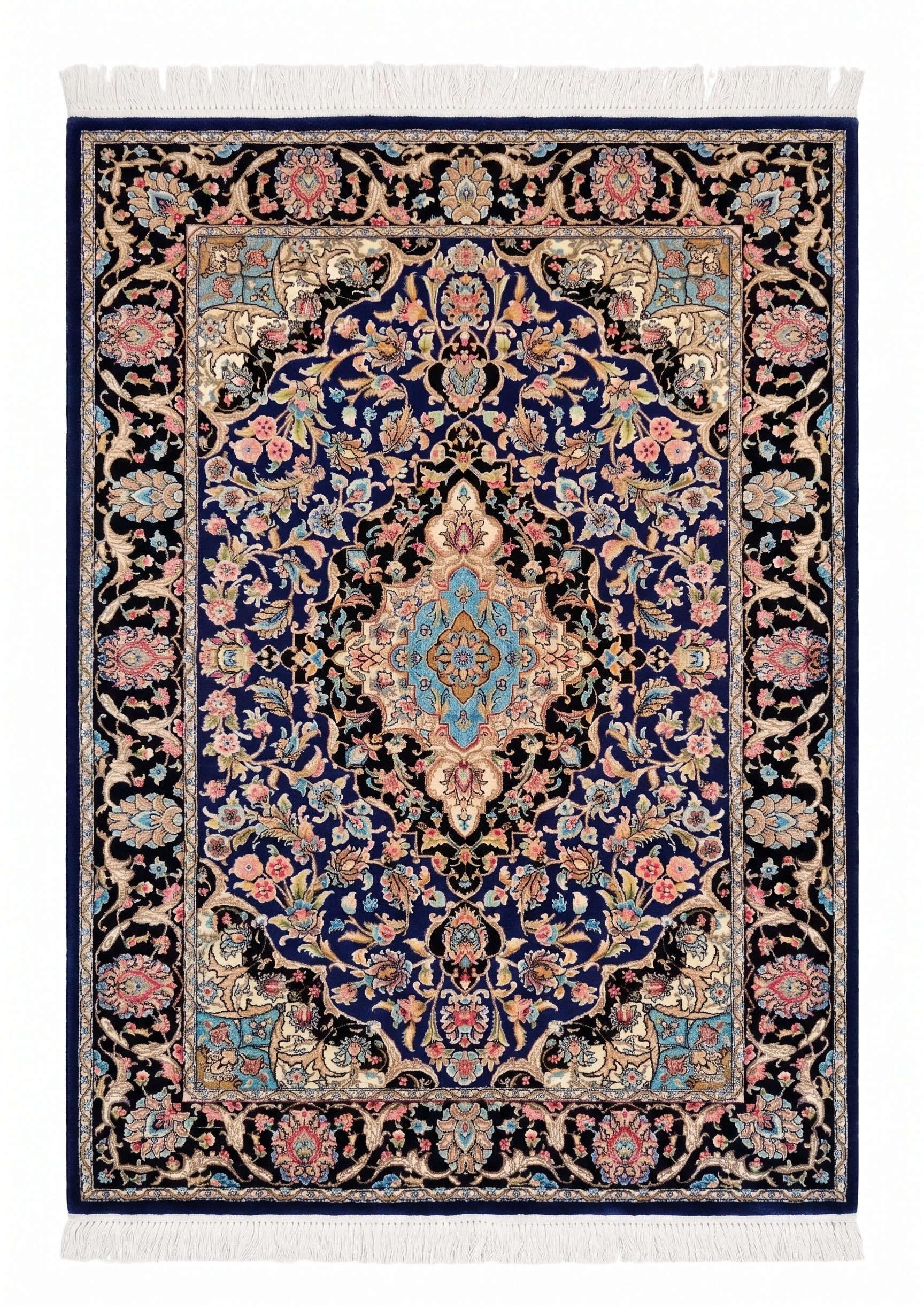 Isfahan Medallion Floral Navy, Isfahan, Iran bespoke rug, in royal navy, Jute, 91 × 152 cm (3'0" × 5'0"), Nasim Carpets Malaysia