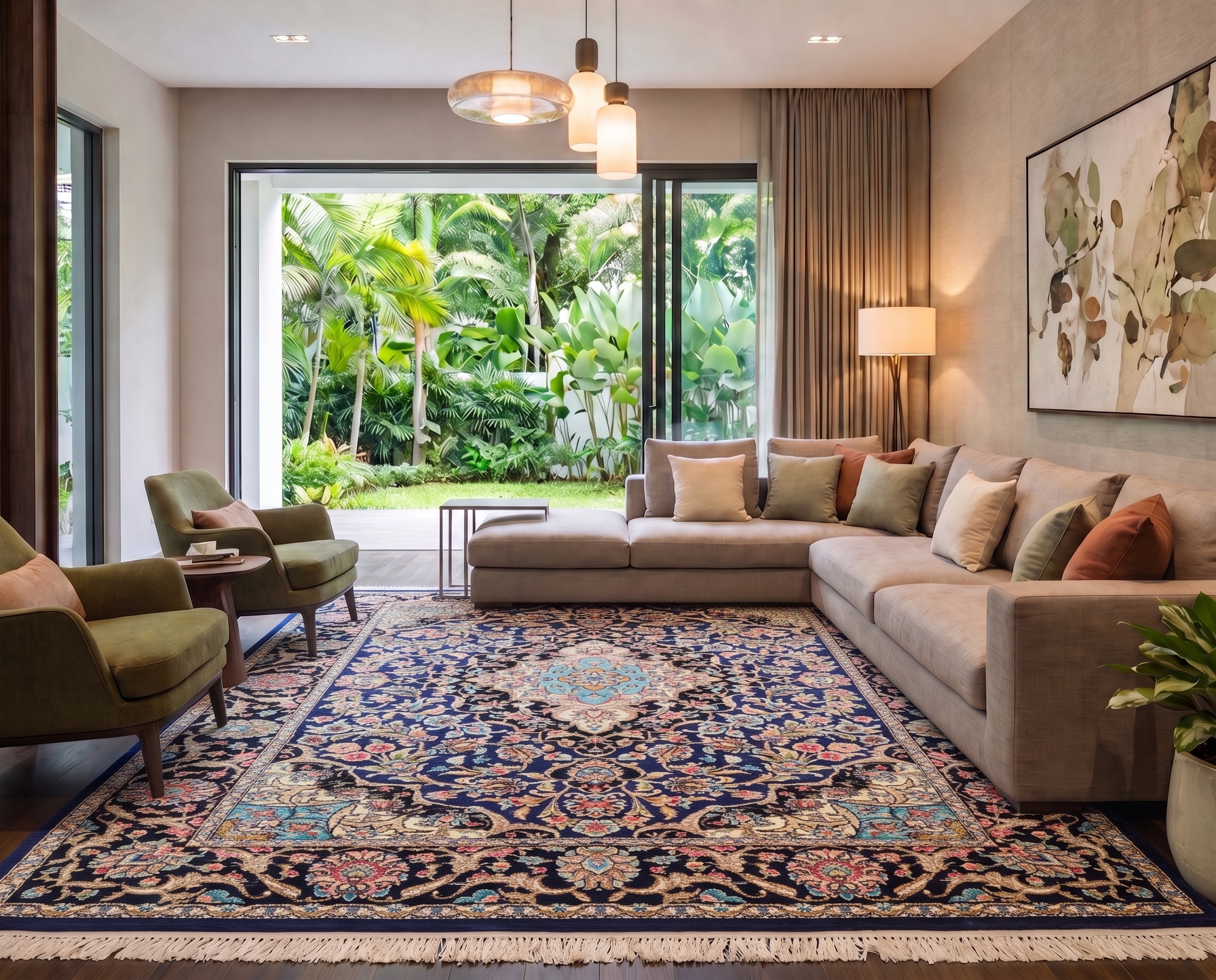 Isfahan Medallion Floral Navy, Isfahan, Iran bespoke rug, in royal navy, Jute, 91 × 152 cm (3'0" × 5'0"), Nasim Carpets Malaysia — view 2