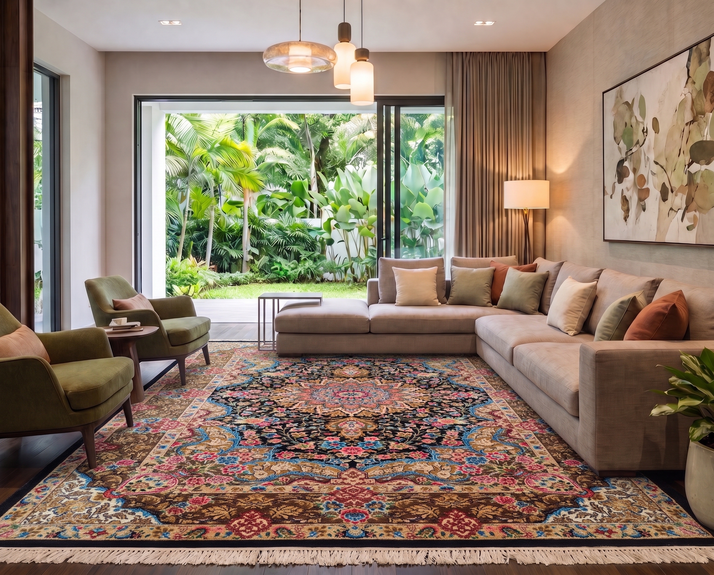 Qom Medallion Floral Black, Qom (Qum), Iran bespoke rug, in midnight black, Jute, 91 × 152 cm (3'0" × 5'0"), Nasim Carpets Malaysia — view 2