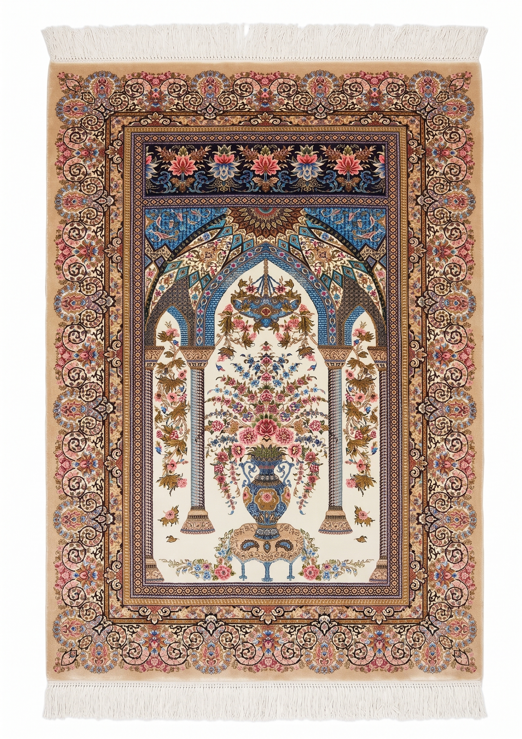 Qom Prayer Arch Ivory, Qom (Qum), Iran bespoke rug, in ivory, Jute, 91 × 152 cm (3'0" × 5'0"), Nasim Carpets Malaysia