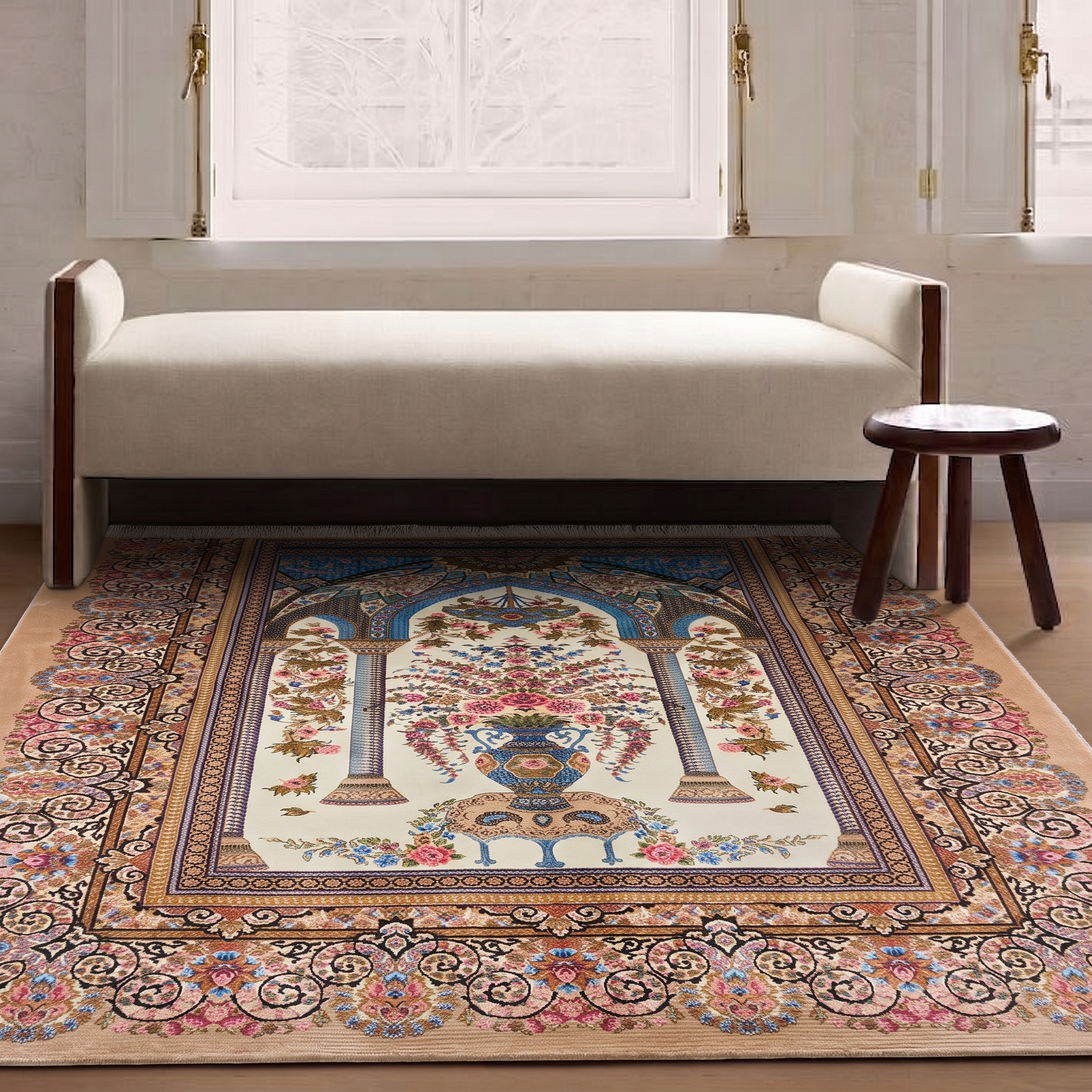 Qom Prayer Arch Ivory, Qom (Qum), Iran bespoke rug, in ivory, Jute, 91 × 152 cm (3'0" × 5'0"), Nasim Carpets Malaysia — view 2