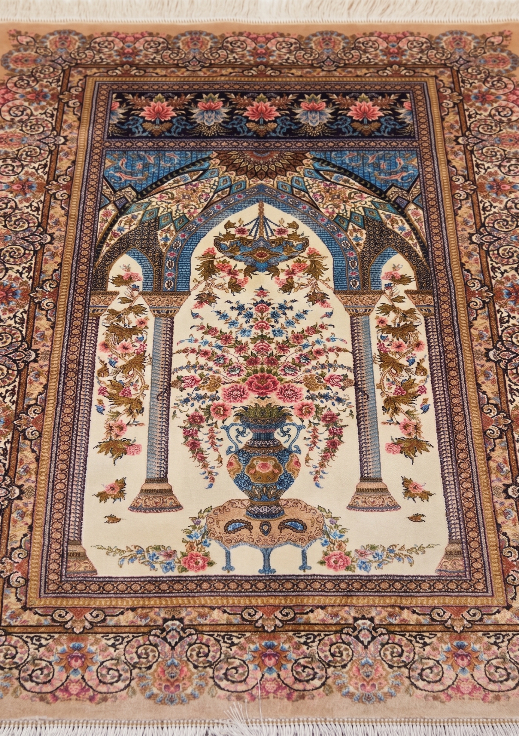 Qom Prayer Arch Ivory, Qom (Qum), Iran bespoke rug, in ivory, Jute, 91 × 152 cm (3'0" × 5'0"), Nasim Carpets Malaysia — view 3