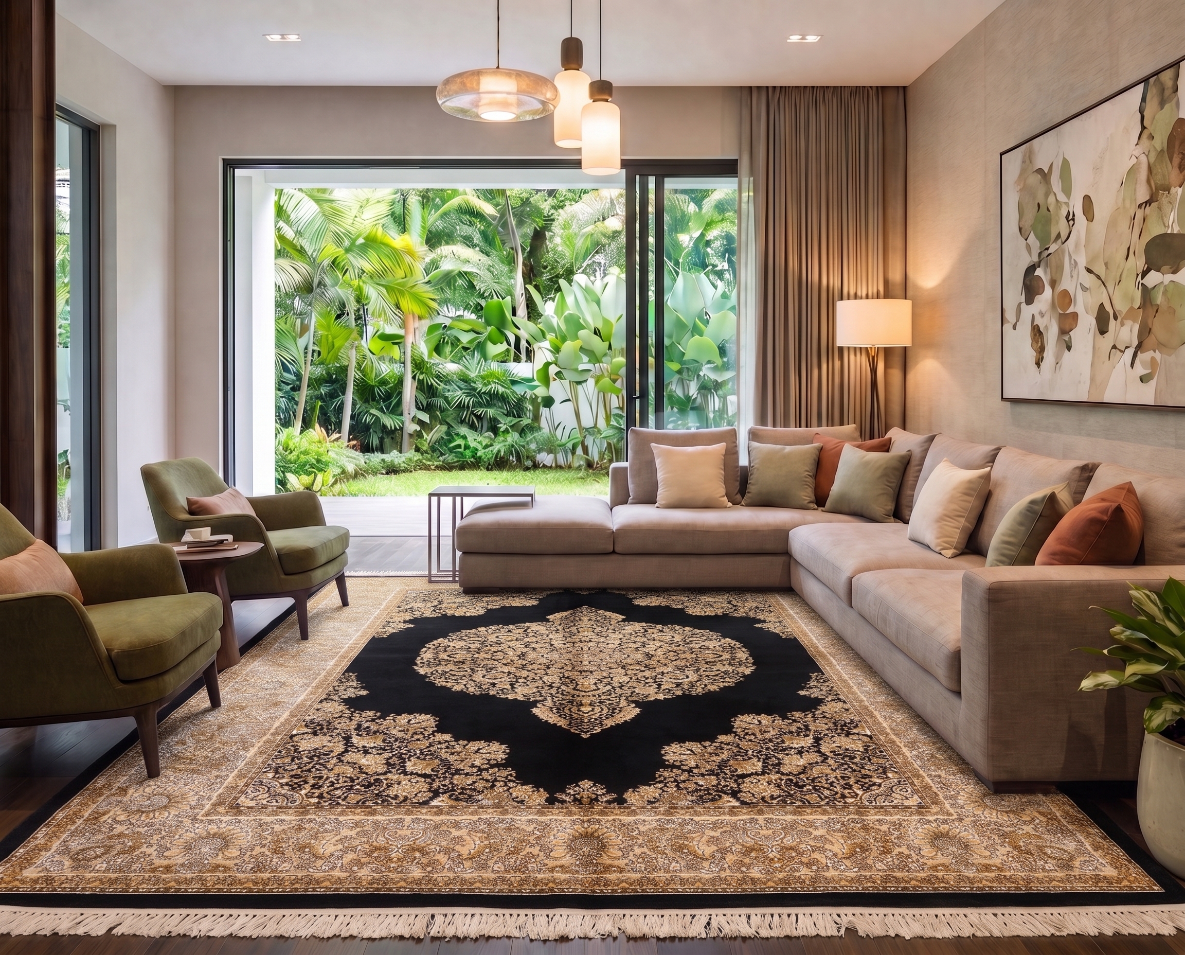 Qum Medallion Black Gold, Qum, Iran bespoke rug, in midnight black, Jute, 91 × 152 cm (3'0" × 5'0"), Nasim Carpets Malaysia — view 2