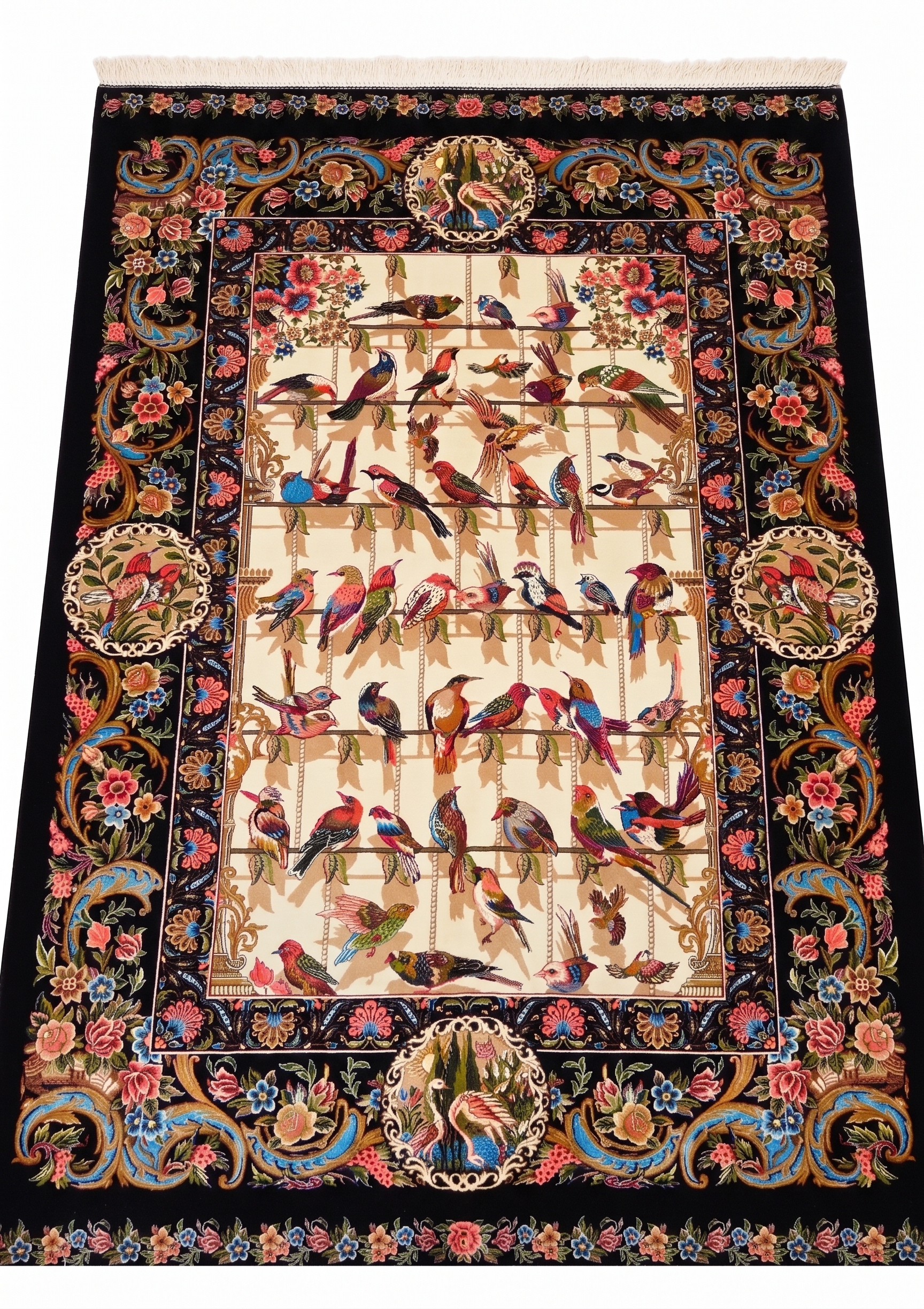 Isfahan Bird Garden Ivory, Isfahan, Iran bespoke rug, in antique ivory, Jute, 91 × 152 cm (3'0" × 5'0"), Nasim Carpets Malaysia