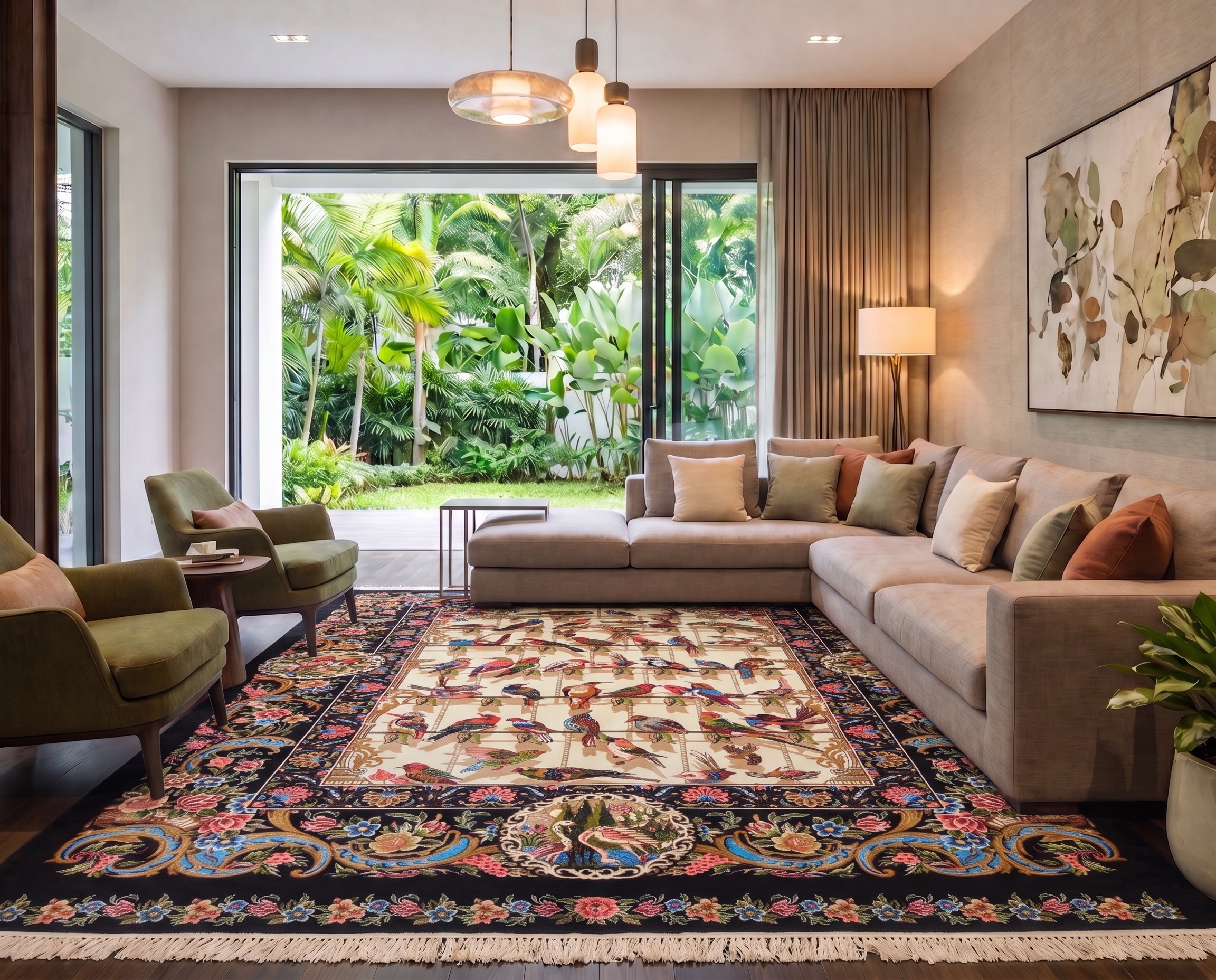 Isfahan Bird Garden Ivory, Isfahan, Iran bespoke rug, in antique ivory, Jute, 91 × 152 cm (3'0" × 5'0"), Nasim Carpets Malaysia — view 2