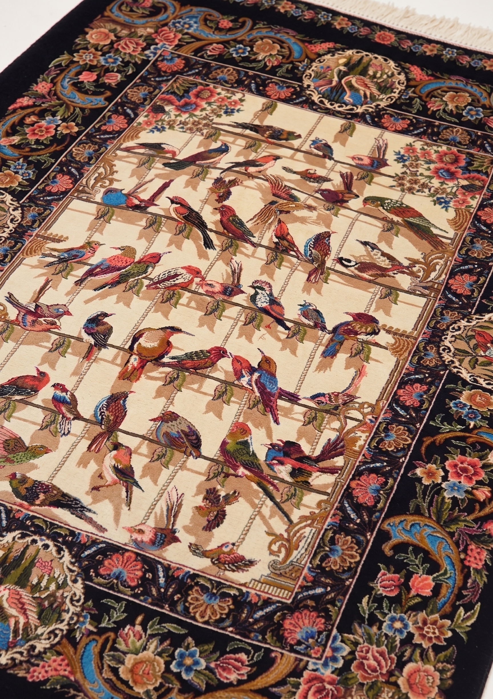 Isfahan Bird Garden Ivory, Isfahan, Iran bespoke rug, in antique ivory, Jute, 91 × 152 cm (3'0" × 5'0"), Nasim Carpets Malaysia — view 3