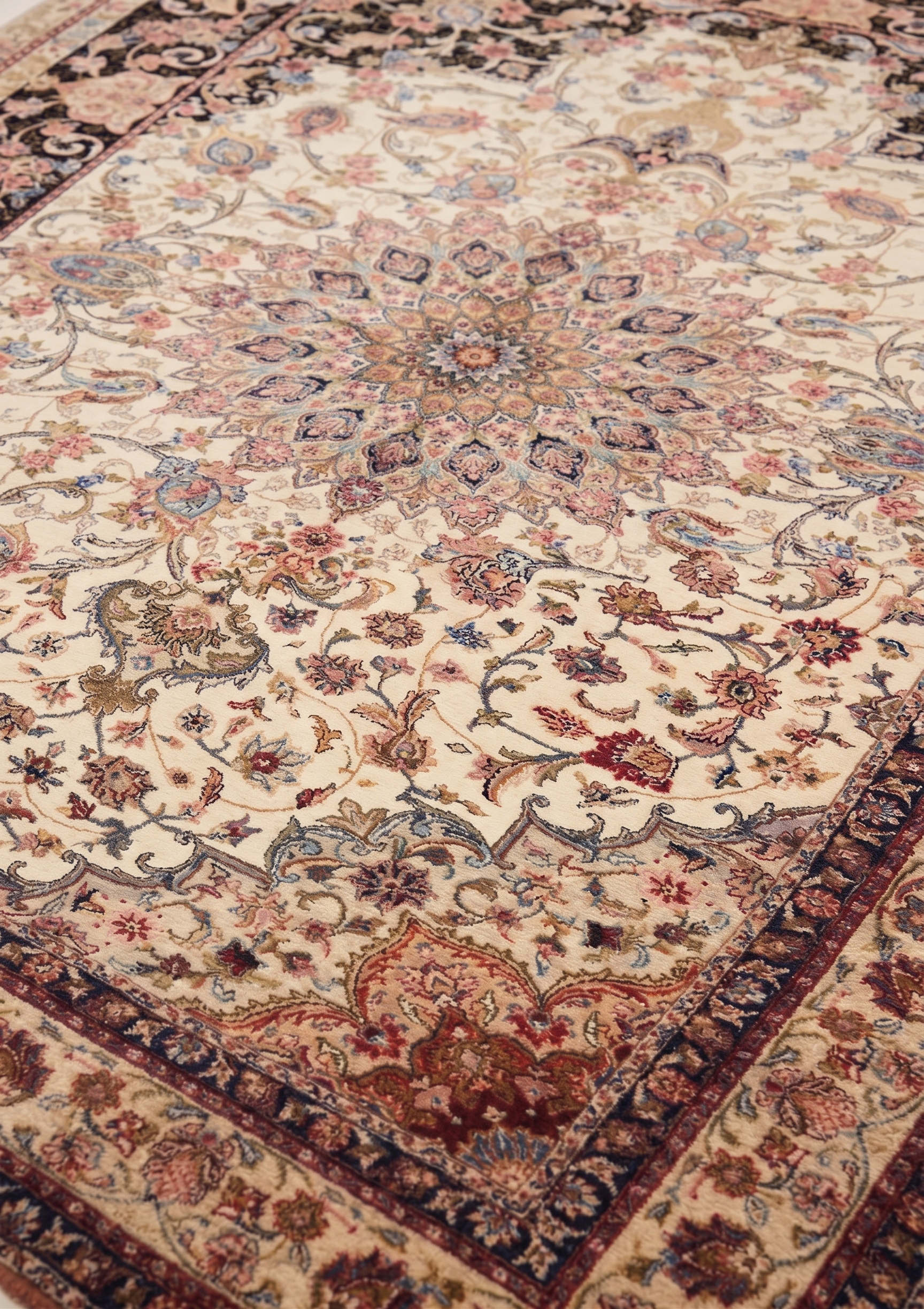 Tabriz Medallion Floral Ivory Black, Tabriz, Iran bespoke rug, in ivory cream, Jute, 91 × 152 cm (3'0" × 5'0"), Nasim Carpets Malaysia — view 3