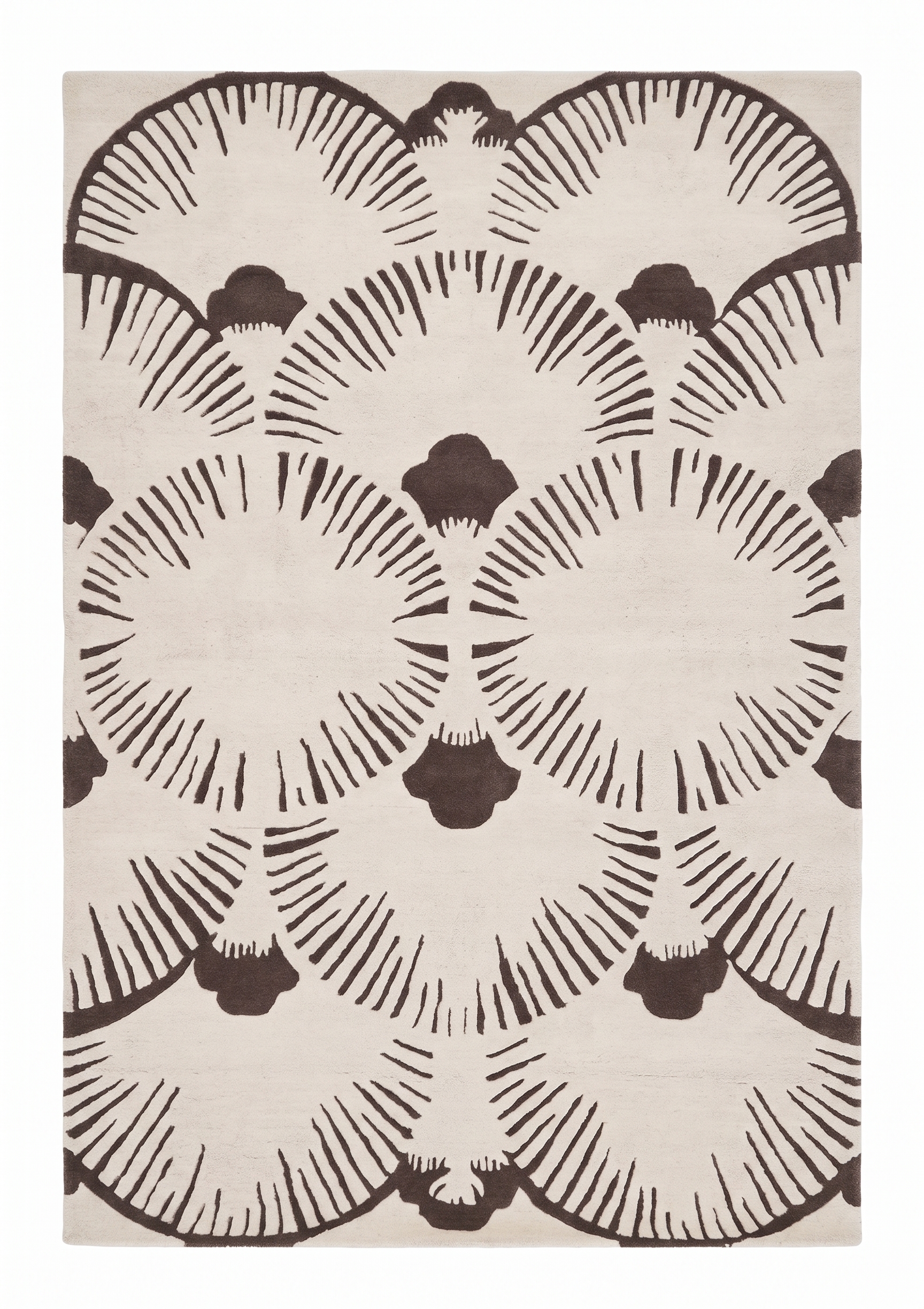 Contemporary Fan Medallion Ivory Taupe, India (Contemporary Designer, likely Jaipur) bespoke rug, in ivory, Wool, 91 × 152 cm (3'0" × 5'0"), Nasim Carpets Malaysia