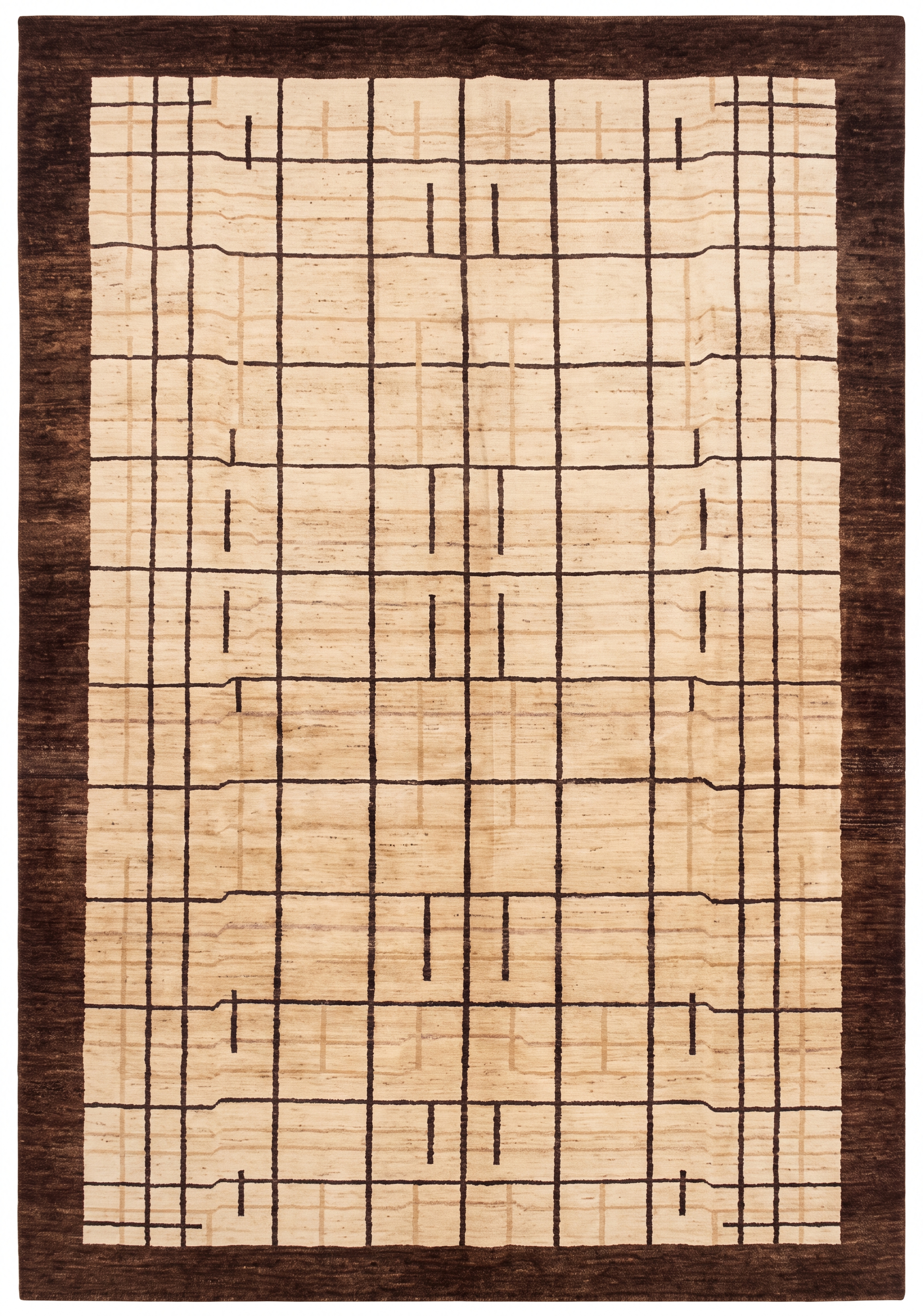 Kazak Linear Grid Ivory, Kazakhstan modern rug, in warm ivory, Wool, 183 × 274 cm (6'0" × 9'0"), Nasim Carpets Malaysia — view 1
