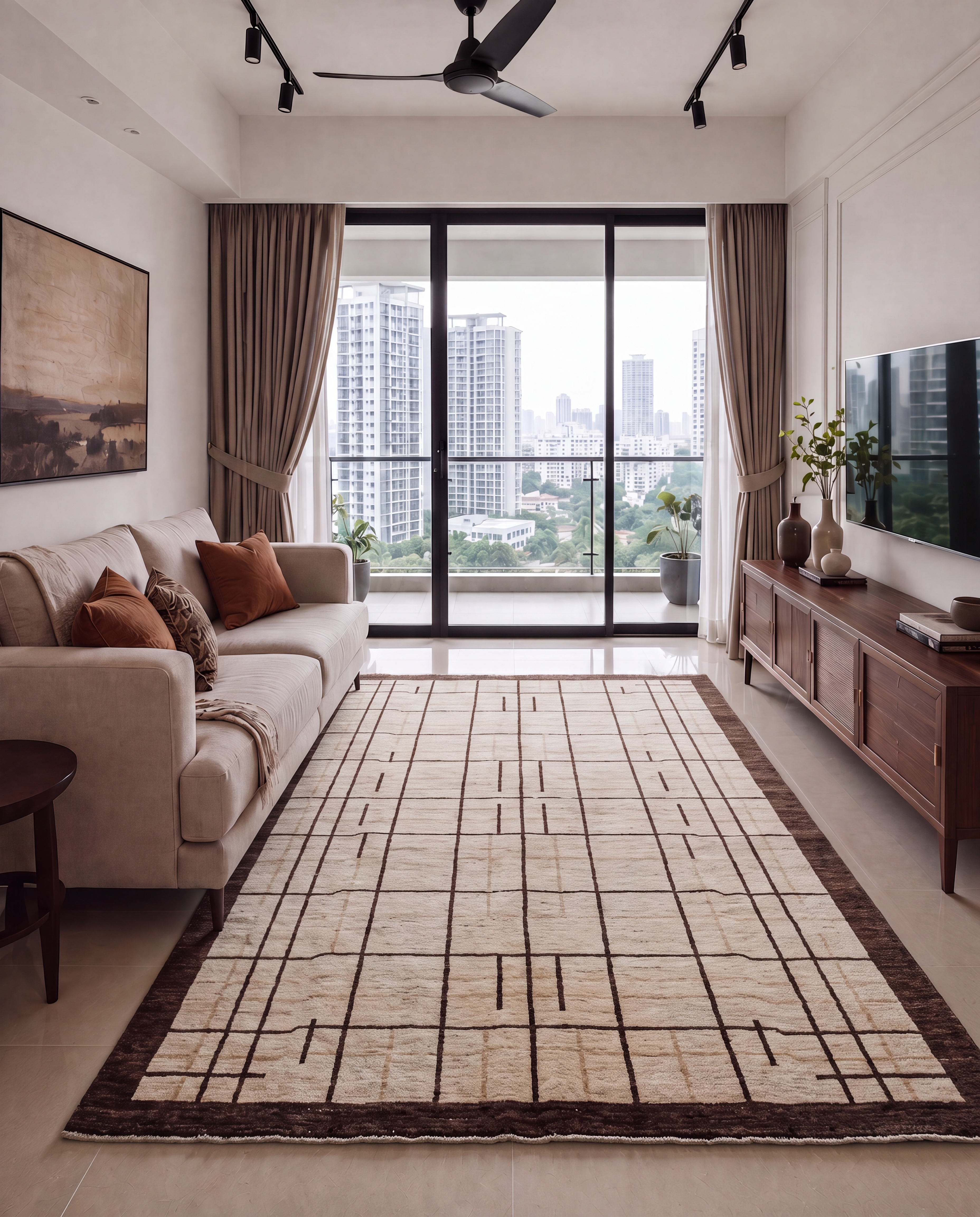 Kazak Linear Grid Ivory, Kazakhstan modern rug, in warm ivory, Wool, 183 × 274 cm (6'0" × 9'0"), Nasim Carpets Malaysia — view 2