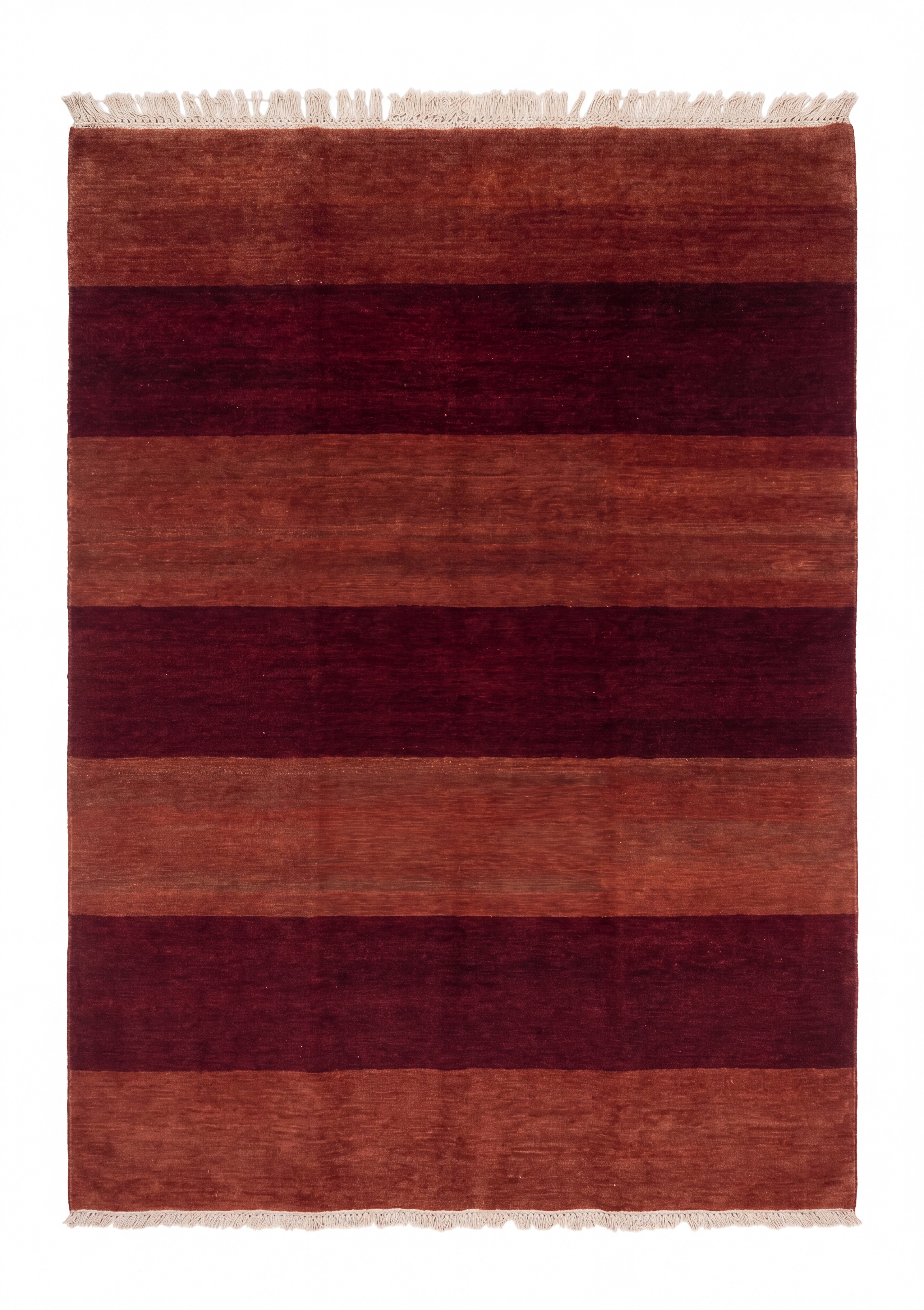 Indo-Gabbeh Stripe Burgundy, Indo-Gabbeh, India (inspired by Lori-Qashqai Gabbeh tradition, Iran) modern rug, in burgundy, Wool, 131 × 195 cm (4'4" × 6'5"), Nasim Carpets Malaysia — view 1