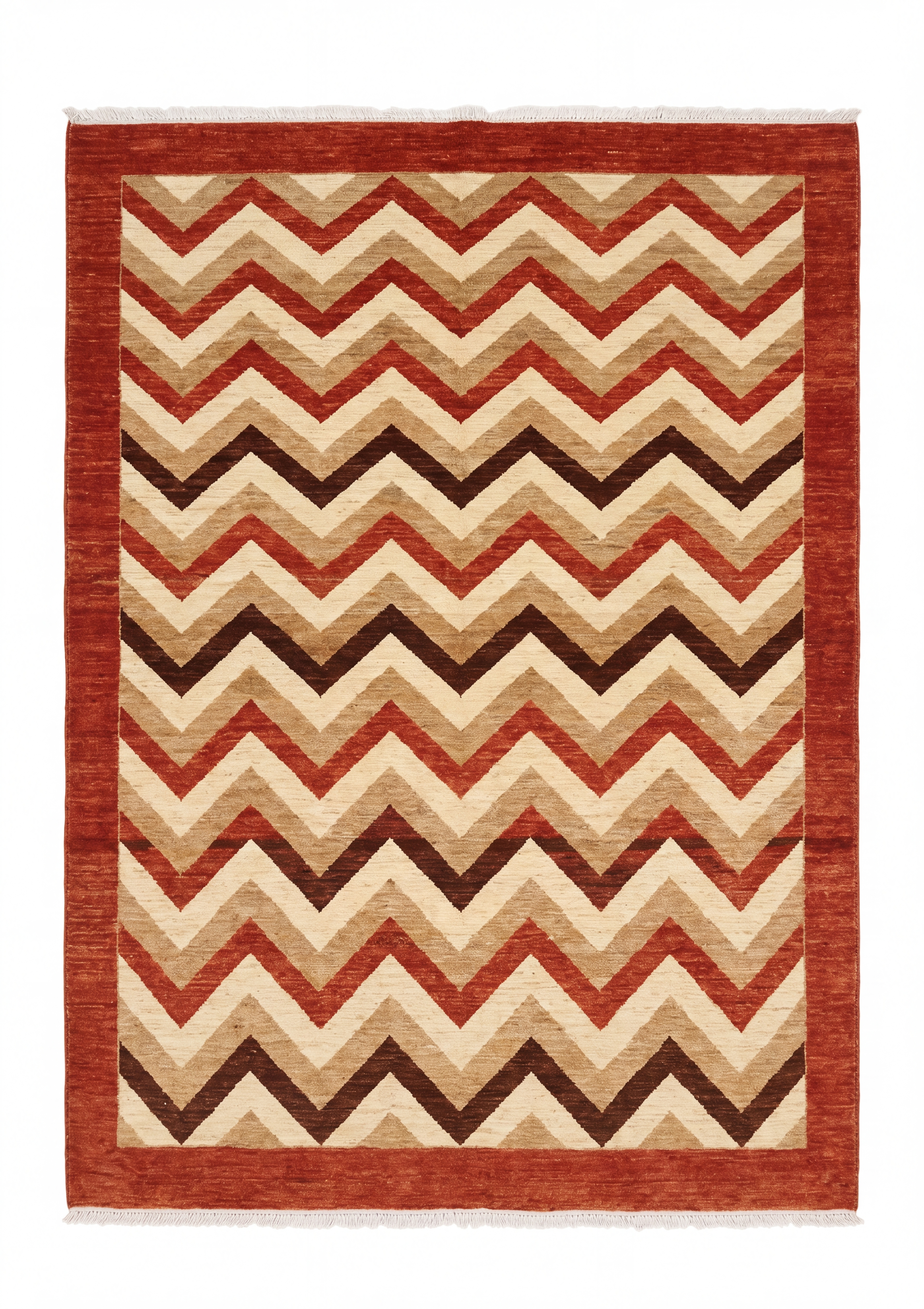 Gabbeh Chevron Wave Rust, Qashqai or Luri tribal region, Fars Province, Iran modern rug, in madder rust, Wool, 183 × 244 cm (6'0" × 8'0"), Nasim Carpets Malaysia — view 1