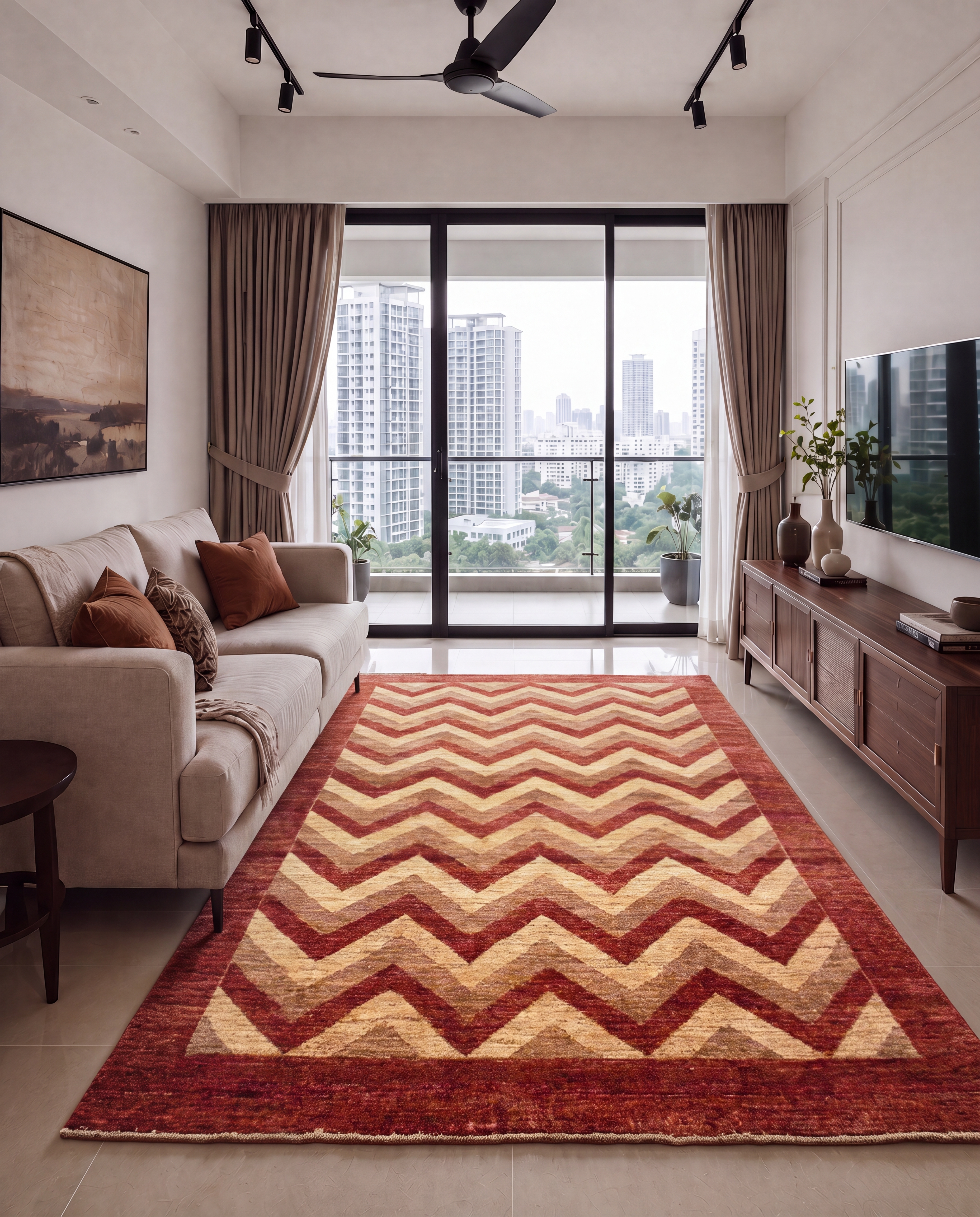 Gabbeh Chevron Wave Rust, Qashqai or Luri tribal region, Fars Province, Iran modern rug, in madder rust, Wool, 183 × 244 cm (6'0" × 8'0"), Nasim Carpets Malaysia — view 2