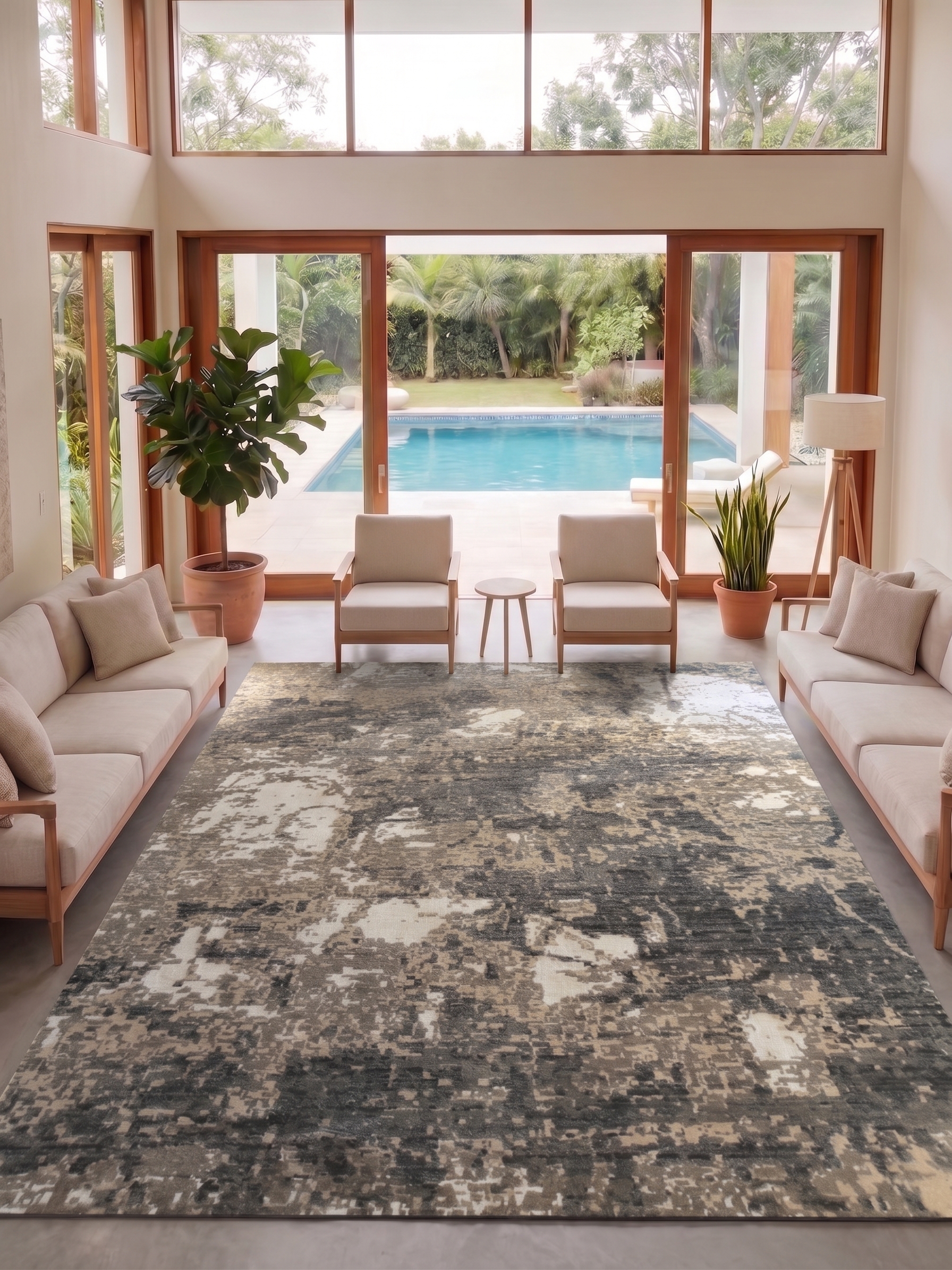 Turkish Abstract Erosion Grey Cream, Turkey modern rug, in slate grey, Wool, 280 × 372 cm (9'2" × 12'2"), Nasim Carpets Malaysia — view 2
