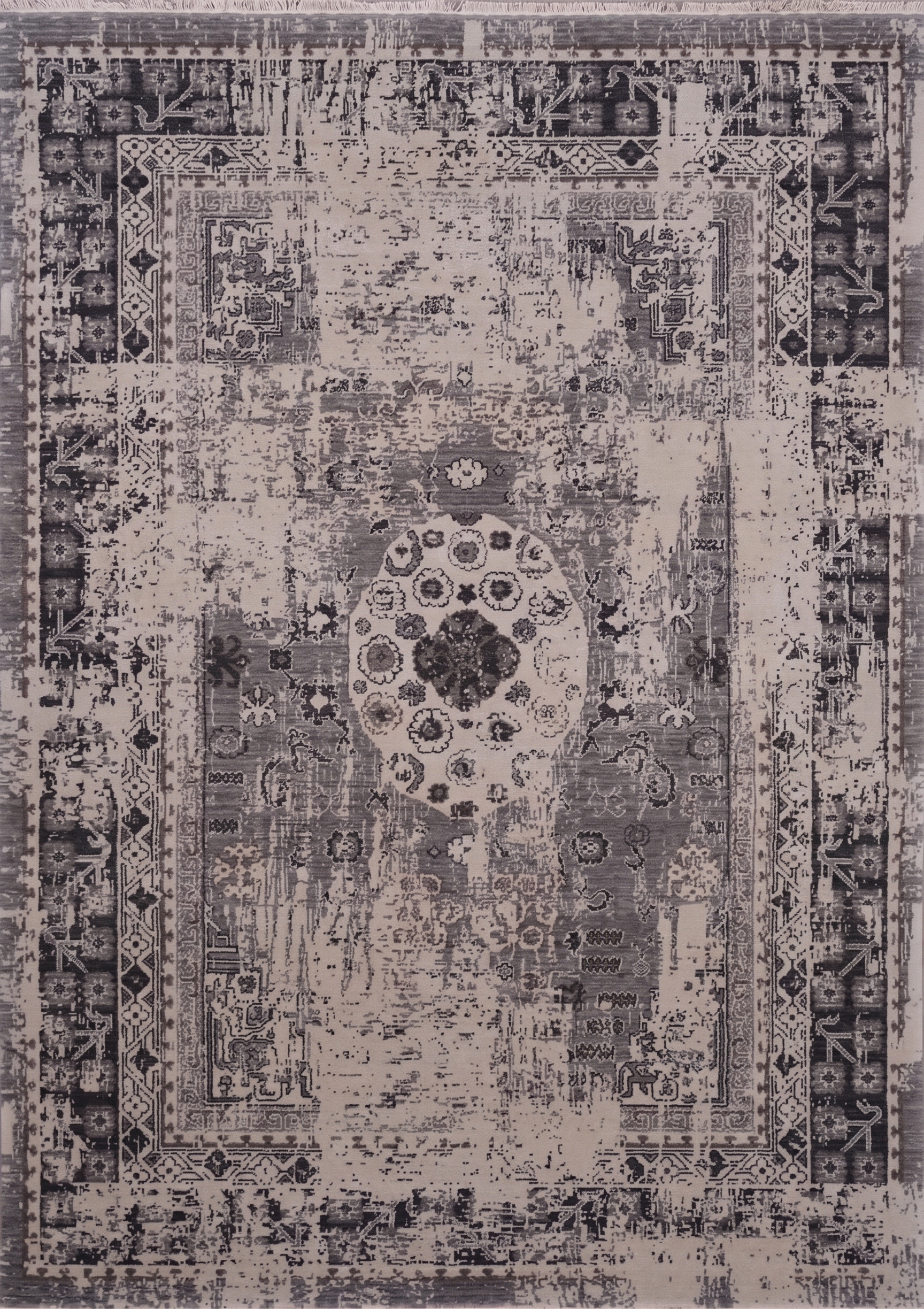 Anatolian Distressed Medallion Grey, Turkey modern rug, in slate grey, Wool, 162 × 241 cm (5'4" × 7'11"), Nasim Carpets Malaysia — view 1