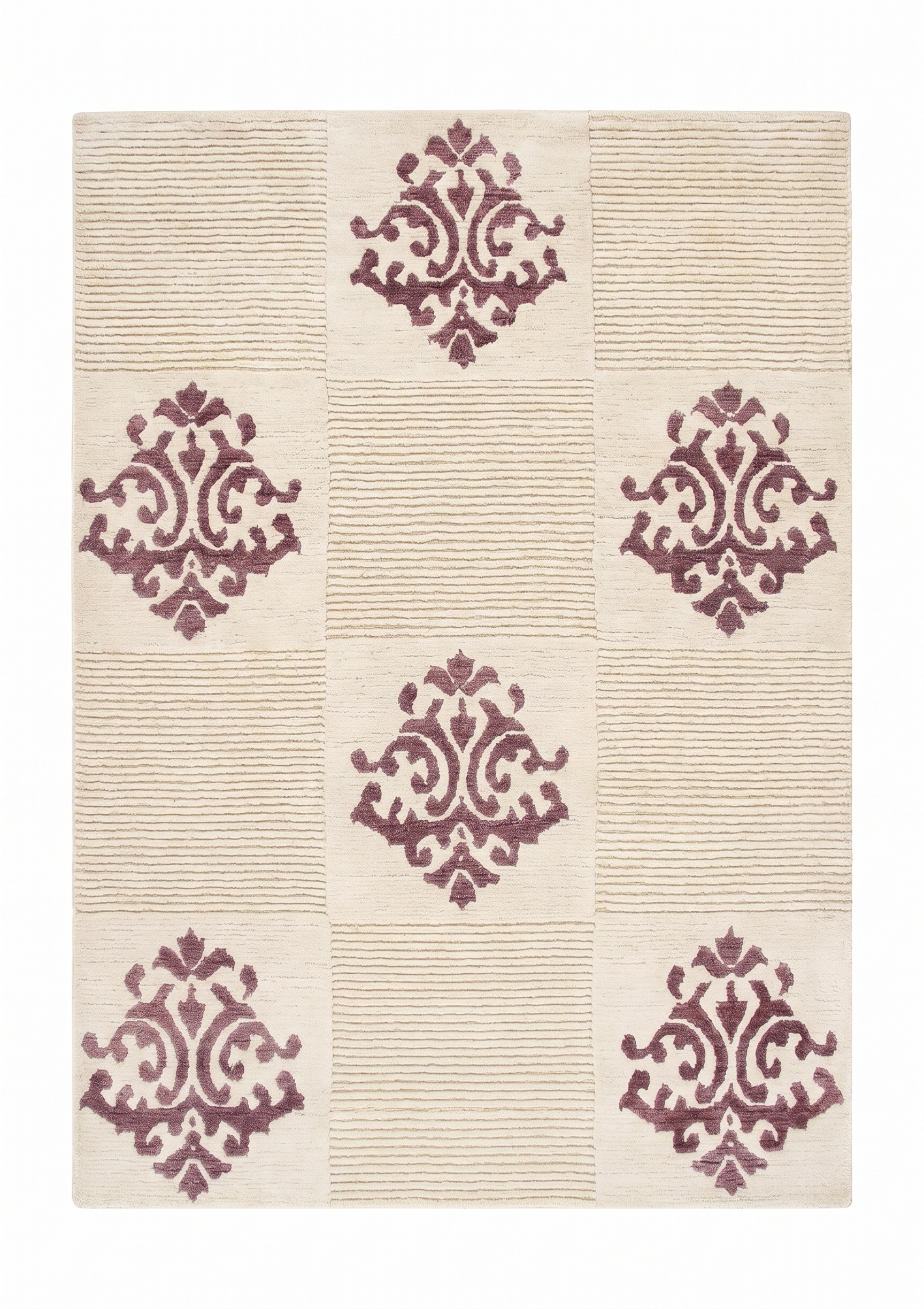 Anatolian Damask Medallion Ivory Plum, Turkey modern rug, in ivory, Wool, 91 × 152 cm (3'0" × 5'0"), Nasim Carpets Malaysia — view 1