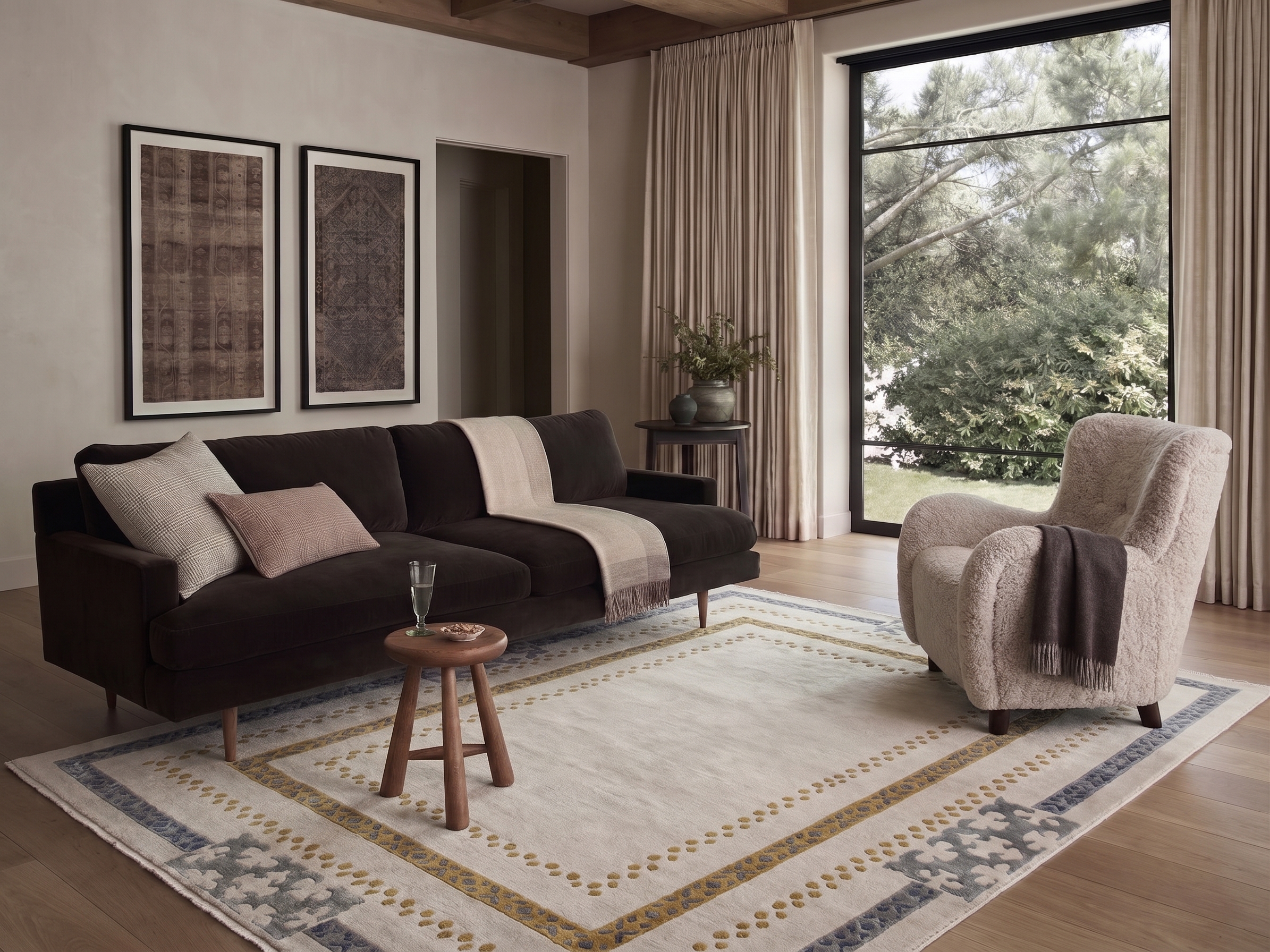 Turkish Minimalist Border Ivory Gold, Turkey modern rug, in ivory, Wool, 152 × 213 cm (5'0" × 7'0"), Nasim Carpets Malaysia — view 2