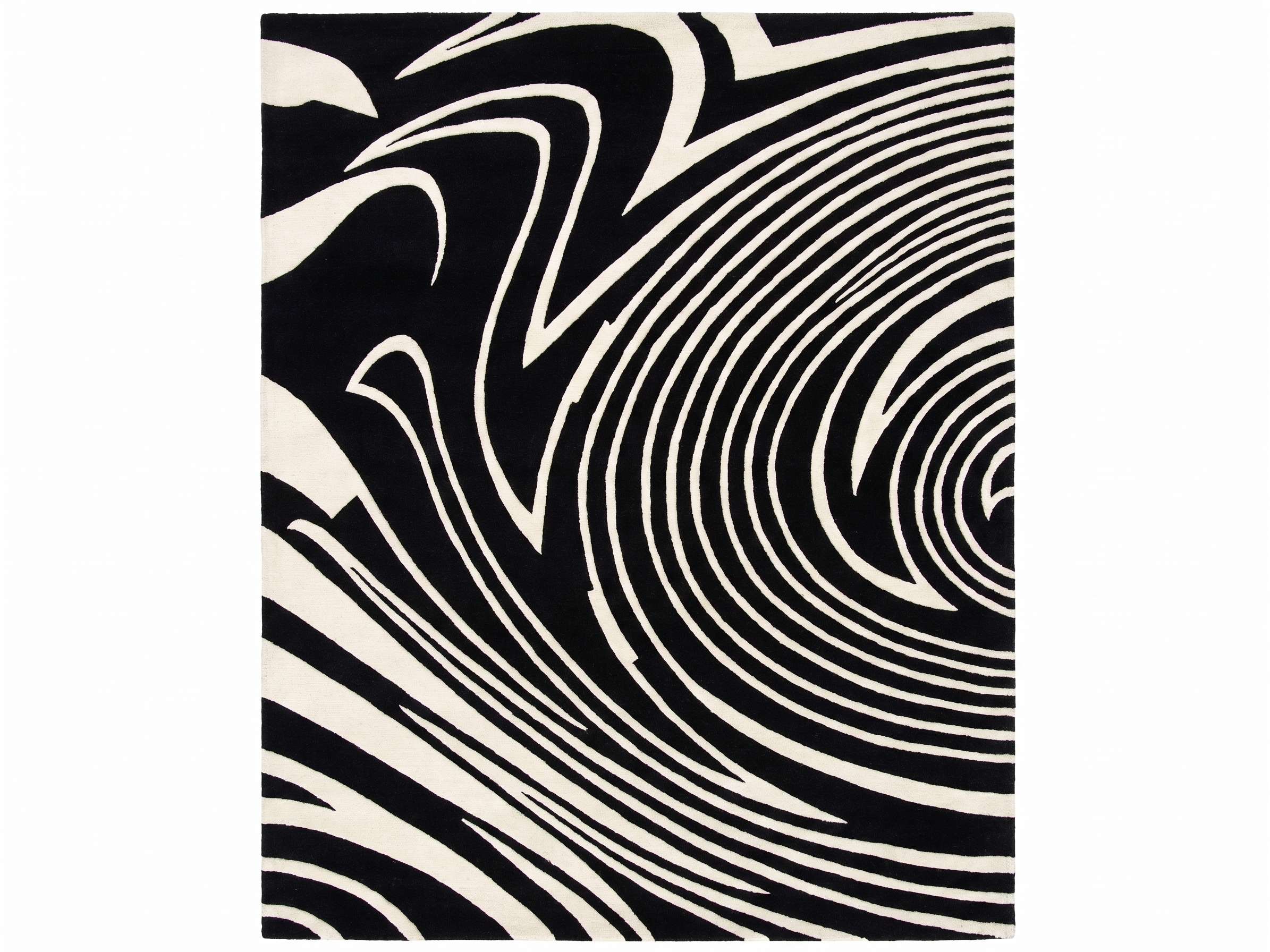 Turkish Abstract Swirl Black Ivory, Turkey modern rug, in jet black, Wool, 210 × 302 cm (6'11" × 9'11"), Nasim Carpets Malaysia — view 1