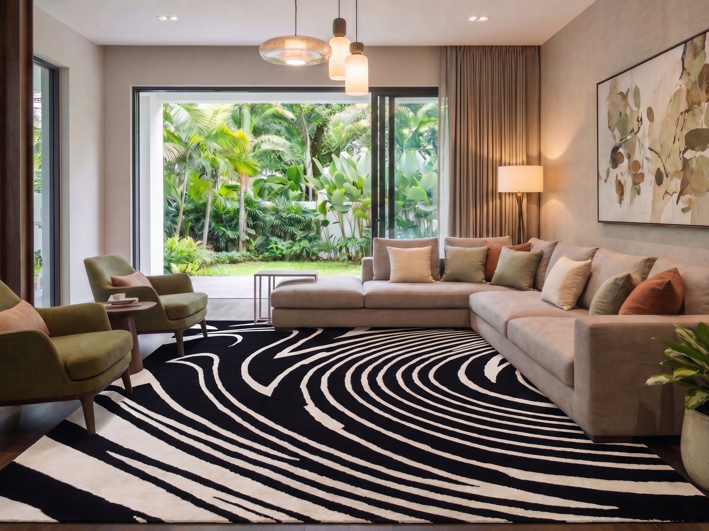 Turkish Abstract Swirl Black Ivory, Turkey modern rug, in jet black, Wool, 210 × 302 cm (6'11" × 9'11"), Nasim Carpets Malaysia — view 2
