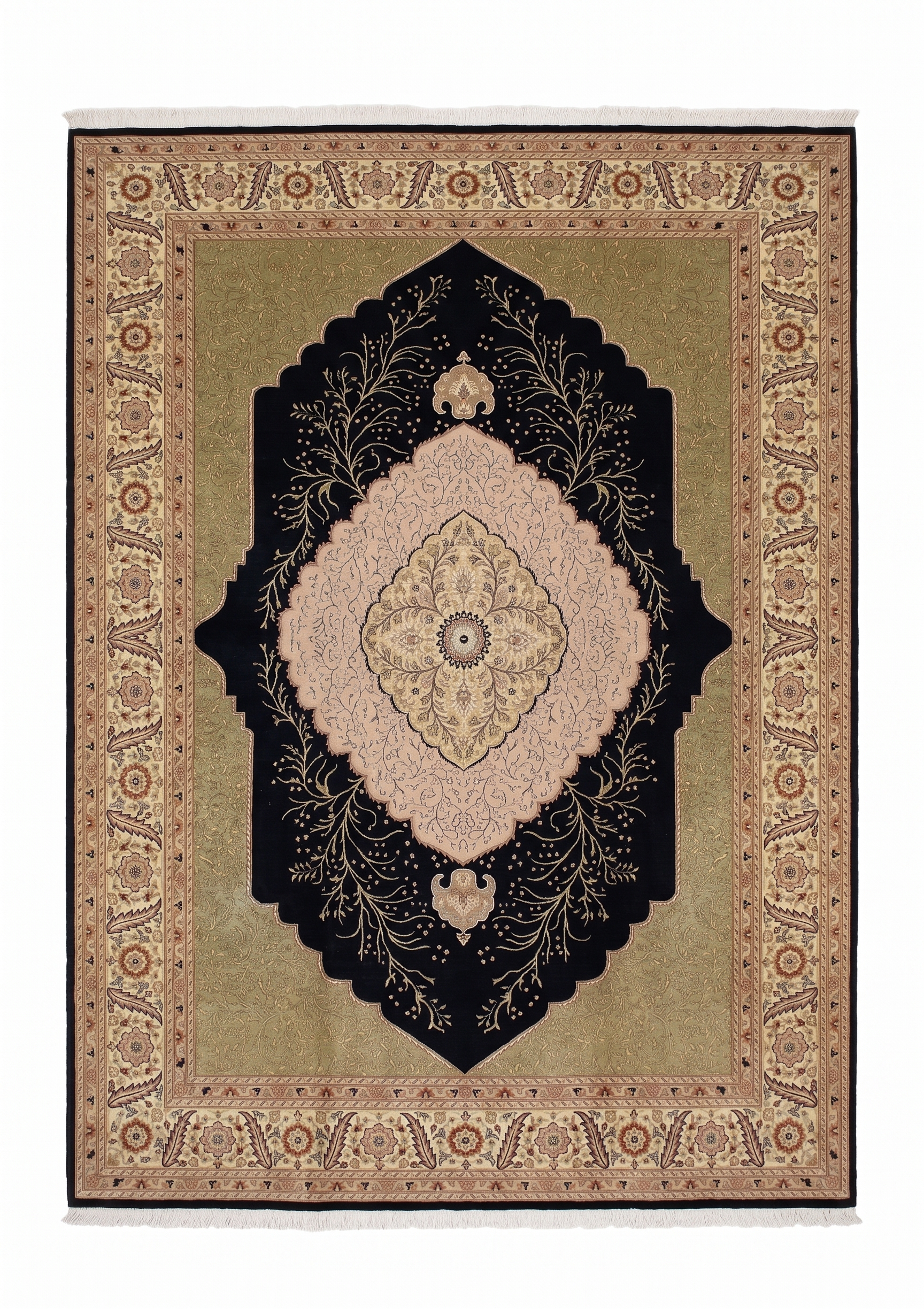 Isfahan Tree of Life Medallion Black Olive, Iran persian rug, in midnight black, Wool, 274 × 390 cm (9'0" × 12'10"), Nasim Carpets Malaysia — view 1