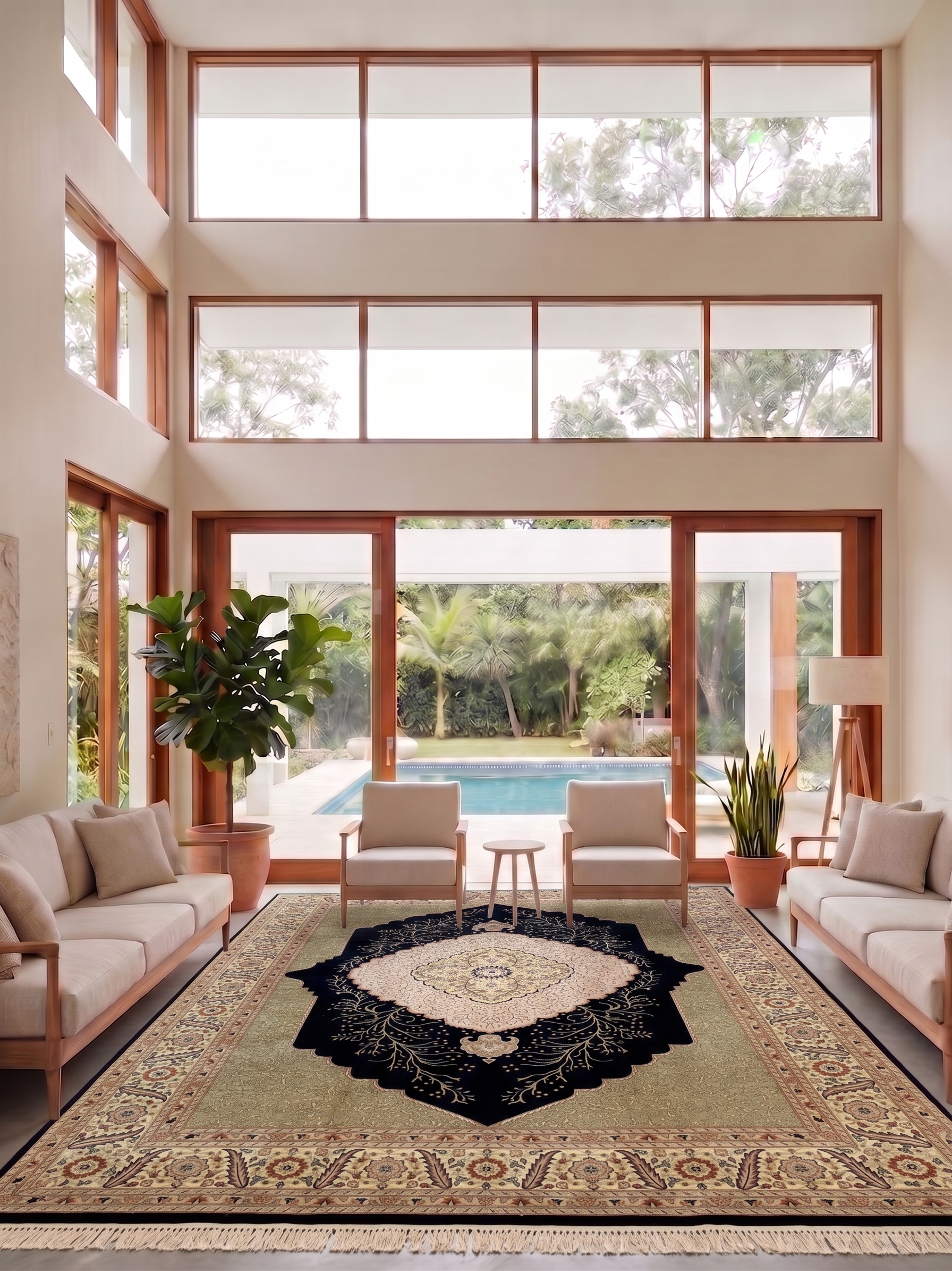 Isfahan Tree of Life Medallion Black Olive, Iran persian rug, in midnight black, Wool, 274 × 390 cm (9'0" × 12'10"), Nasim Carpets Malaysia — view 2