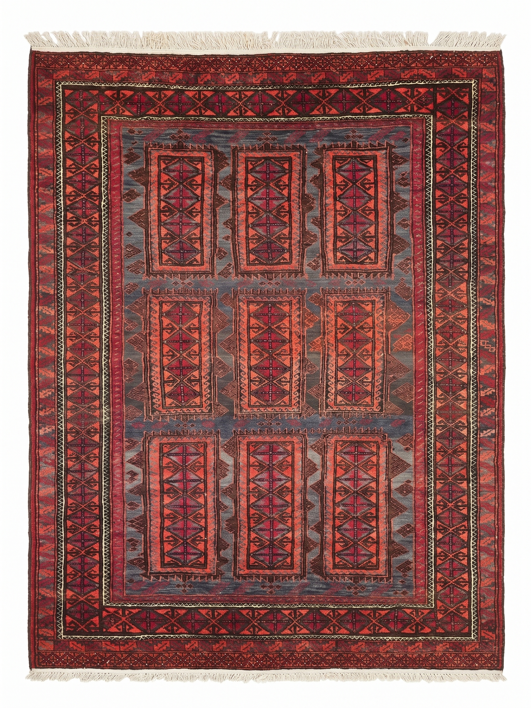 Baluch Compartmental Red, persian rug, 152 × 244 cm (5'0" × 8'0"), Wool