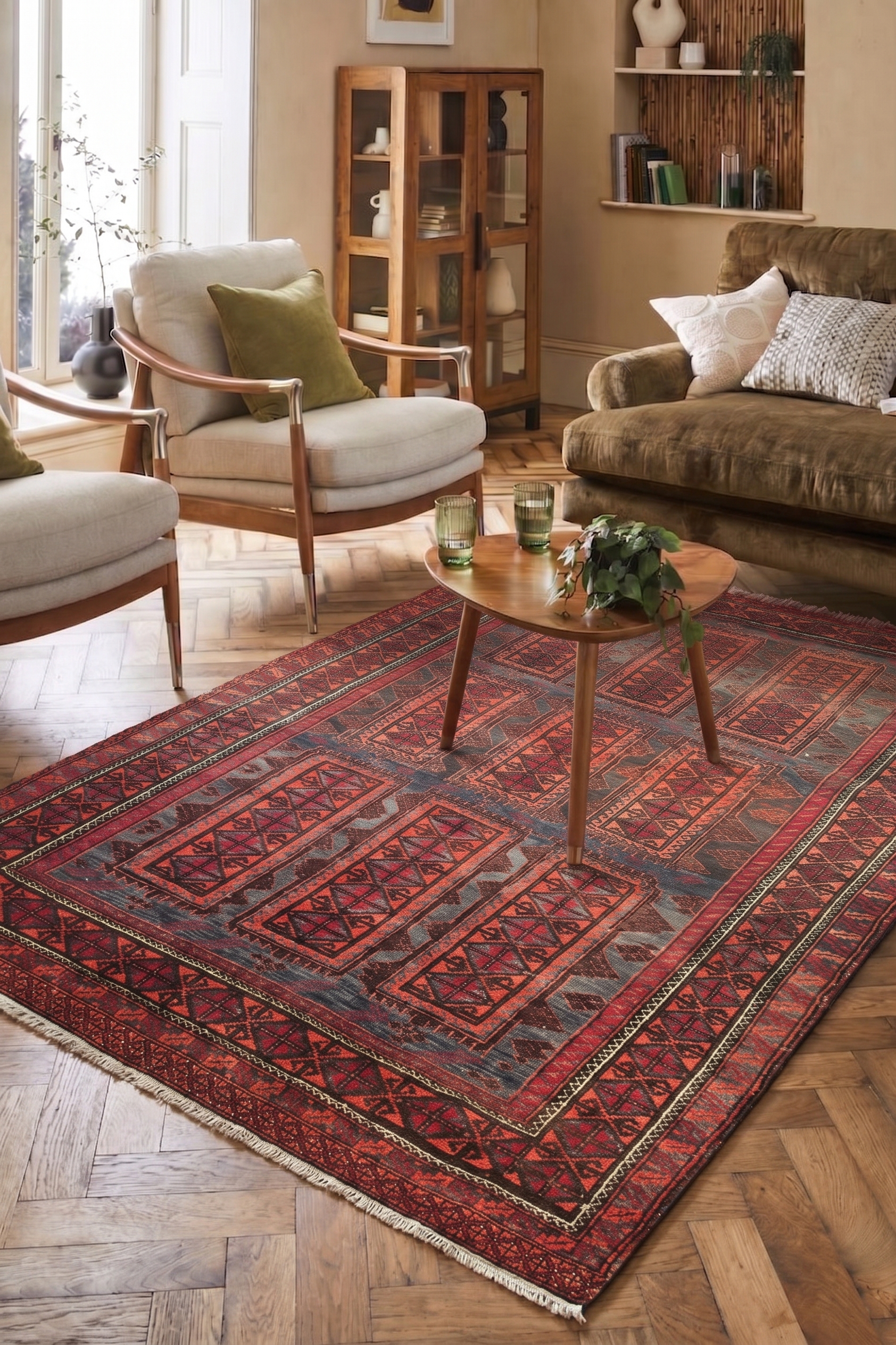 Baluch Compartmental Red, Baluchistan, Afghanistan/Iran border region persian rug, in madder red, Wool, 152 × 244 cm (5'0" × 8'0"), Nasim Carpets Malaysia — view 2