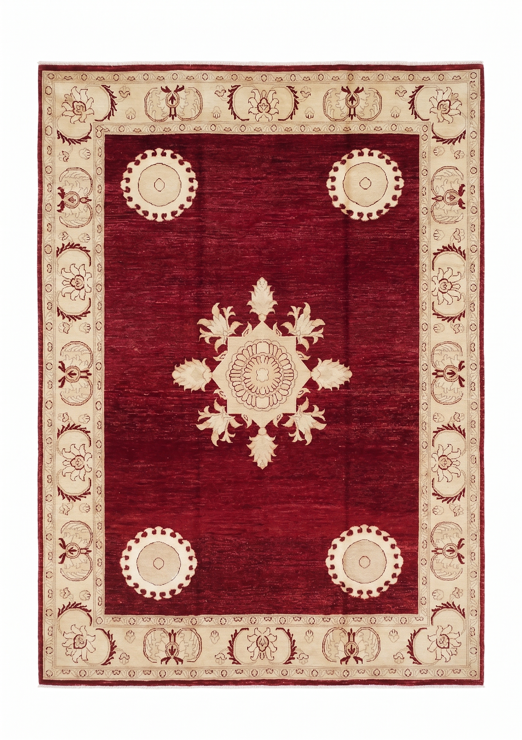 Pakistani Medallion Burgundy, Pakistan persian rug, in burgundy red, Wool, 238 × 323 cm (7'10" × 10'7"), Nasim Carpets Malaysia — view 1