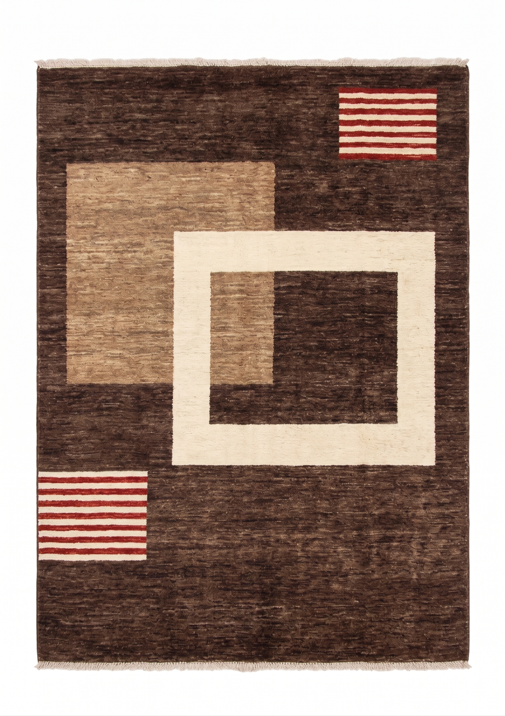 Pakistani Gabbeh Geometric Brown, Pakistan modern rug, in chocolate brown, Wool, 250 × 317 cm (8'2" × 10'5"), Nasim Carpets Malaysia — view 1